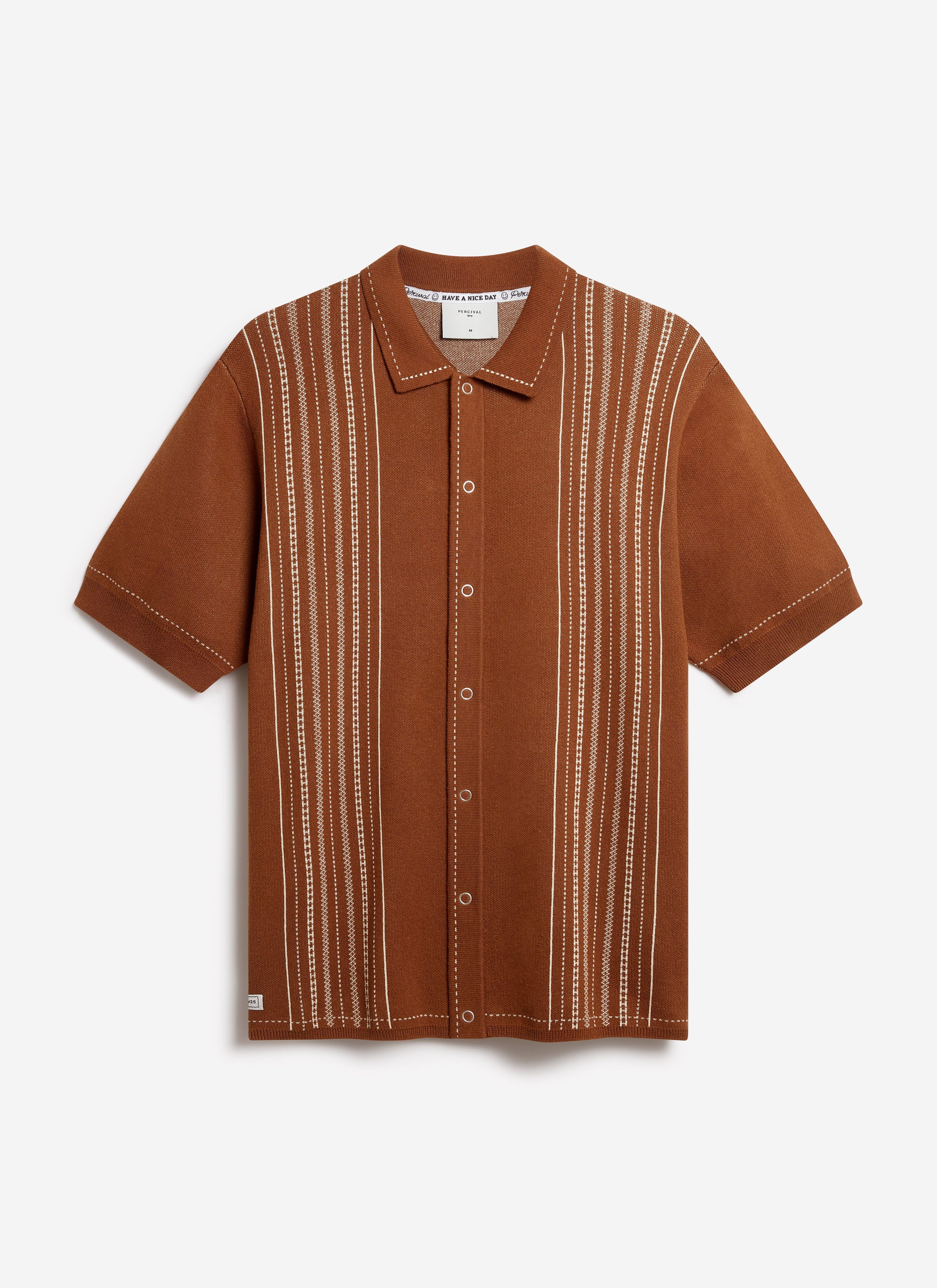 Accolades Knitted Short Sleeve Shirt | Cotton | Tobacco Brown