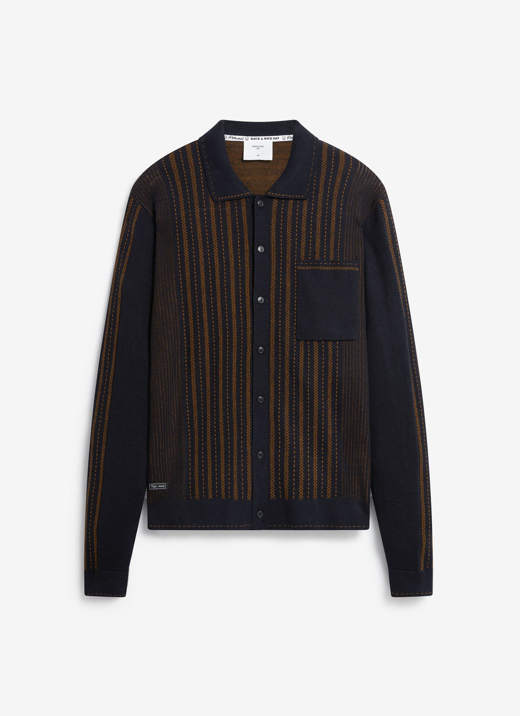 Appendix Long Sleeve Knitted Shirt | Cotton | Black with Brown