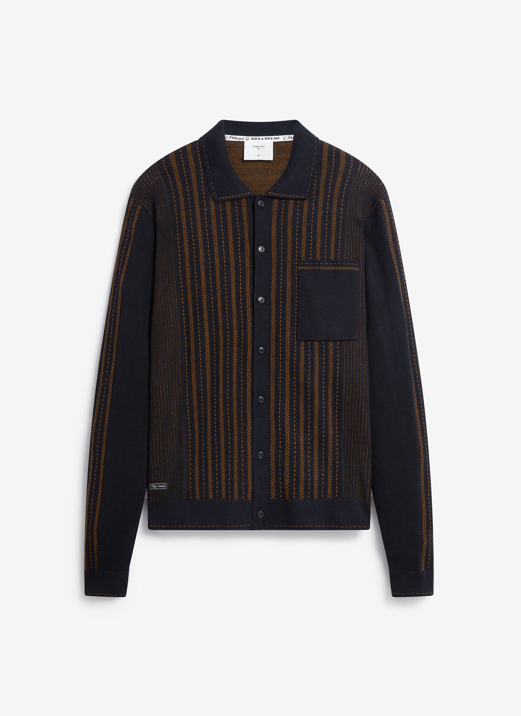 Appendix Long Sleeve Knitted Shirt | Cotton | Black with Brown