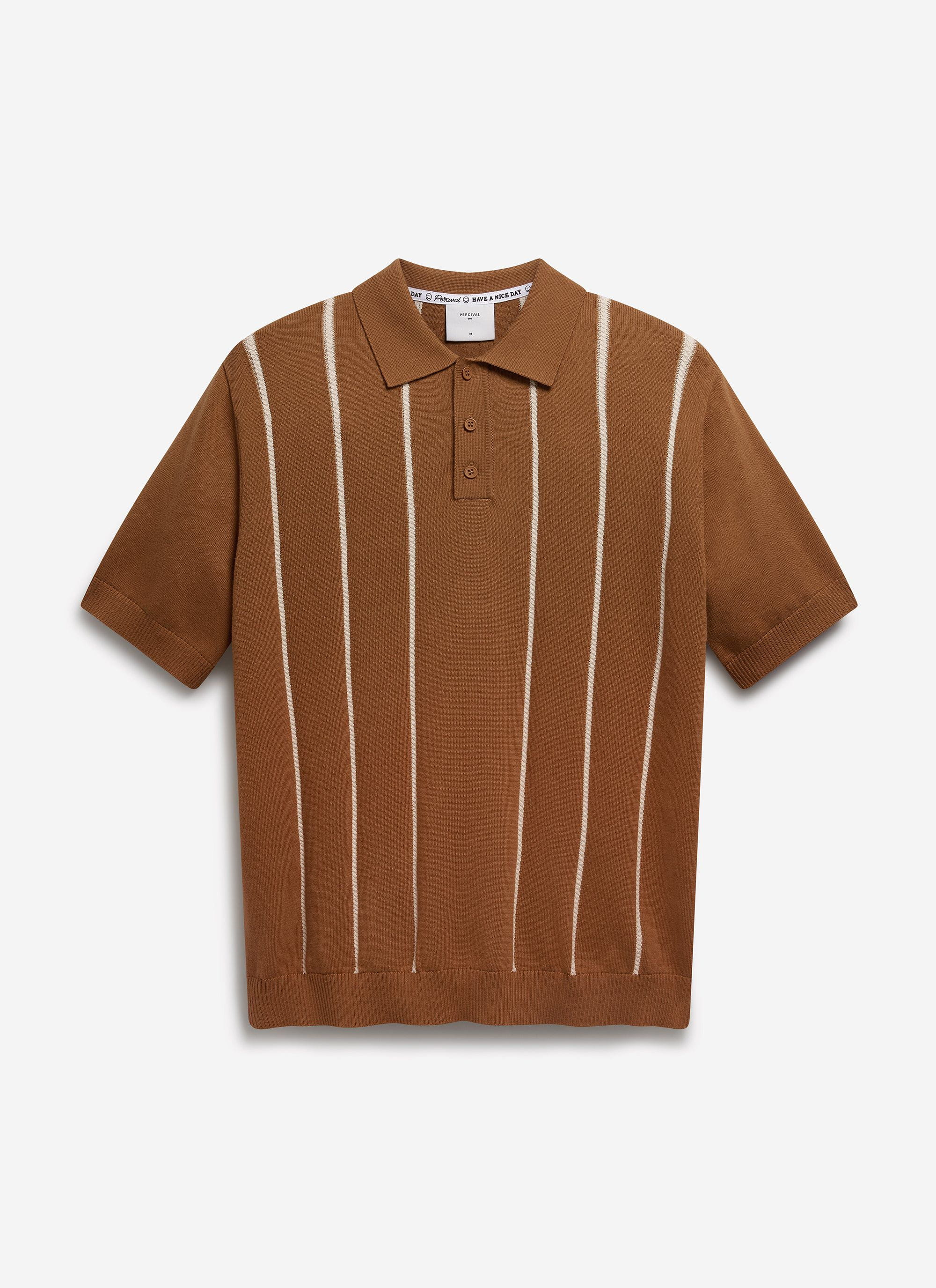 Casa Martini Knitted Polo | Micro Cable Cotton | Brown