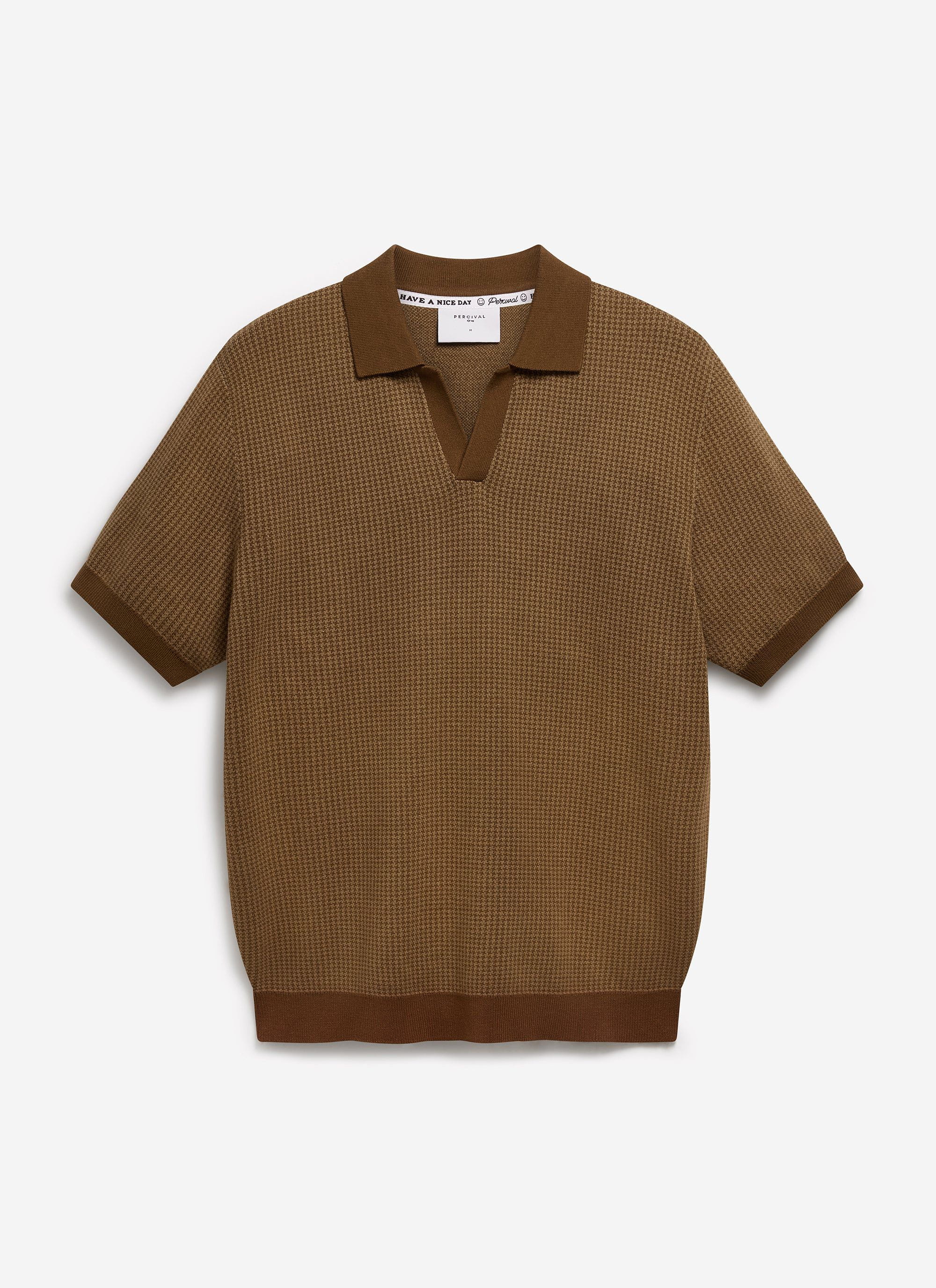 Casa Martini Knitted Polo | Puppytooth Cotton | Espresso