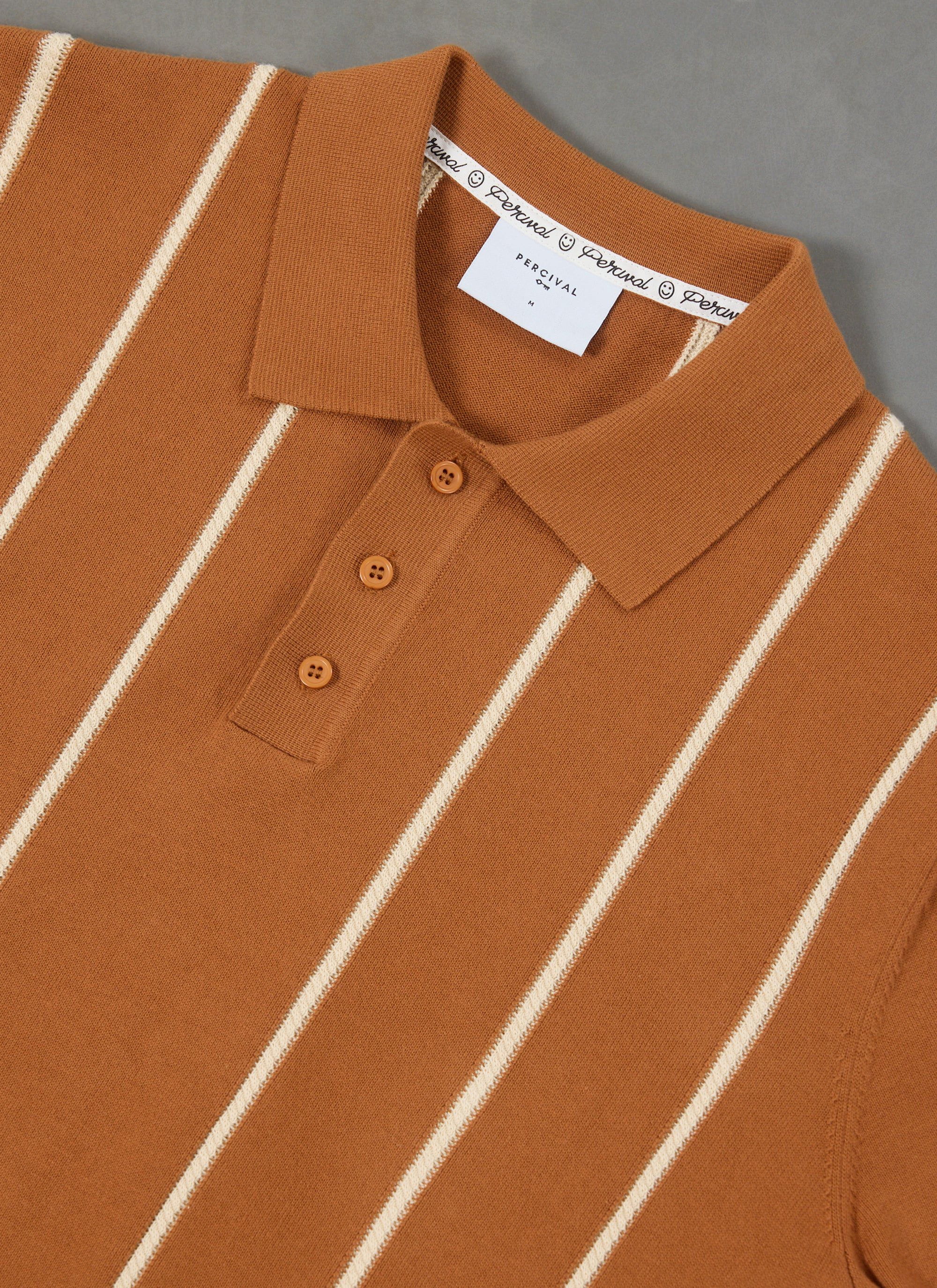 Casa Martini Knitted Polo | Micro Cable Cotton | Brown