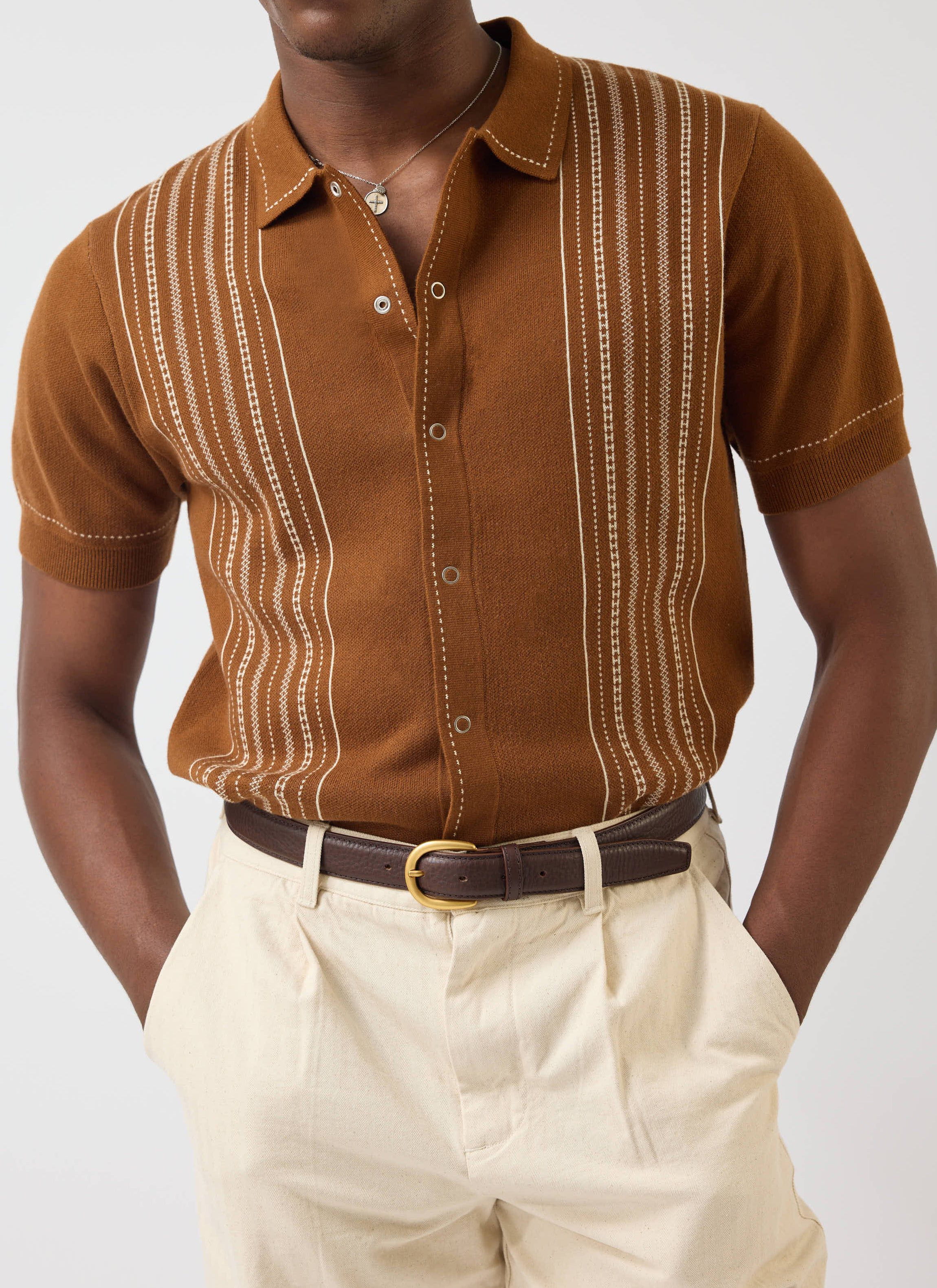Accolades Knitted Short Sleeve Shirt | Cotton | Tobacco Brown