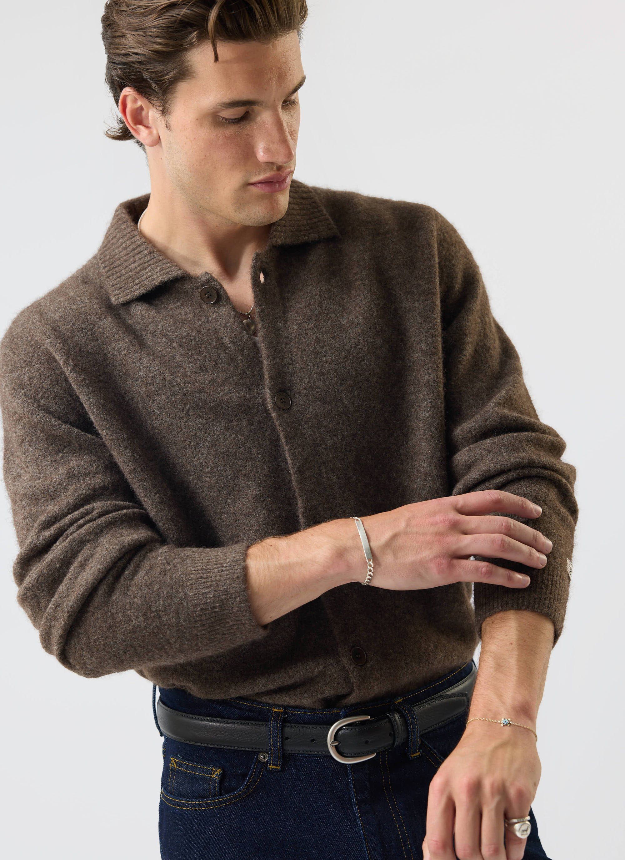 Archive Wool Knitted Collared Cardigan | Brown