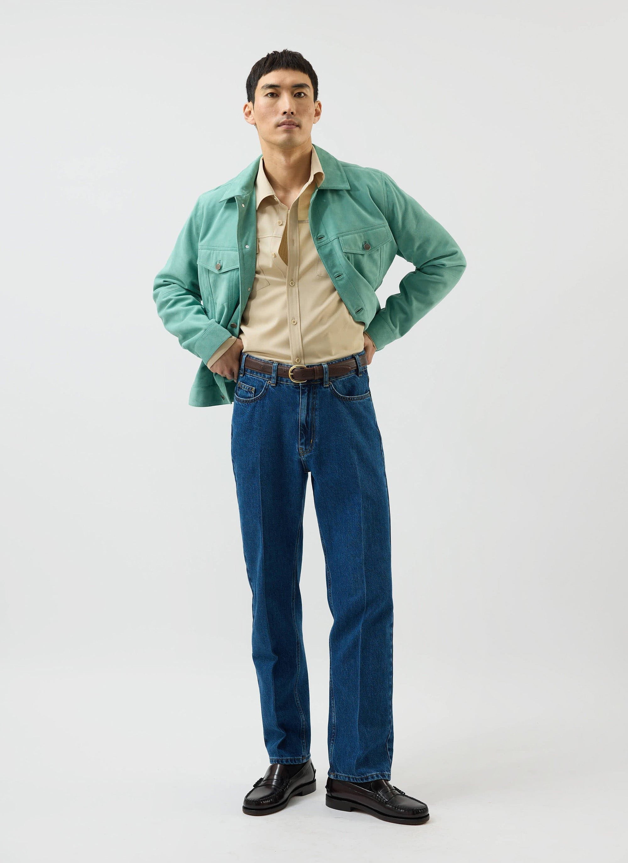 Suede Western Leather Jacket | Mint Green