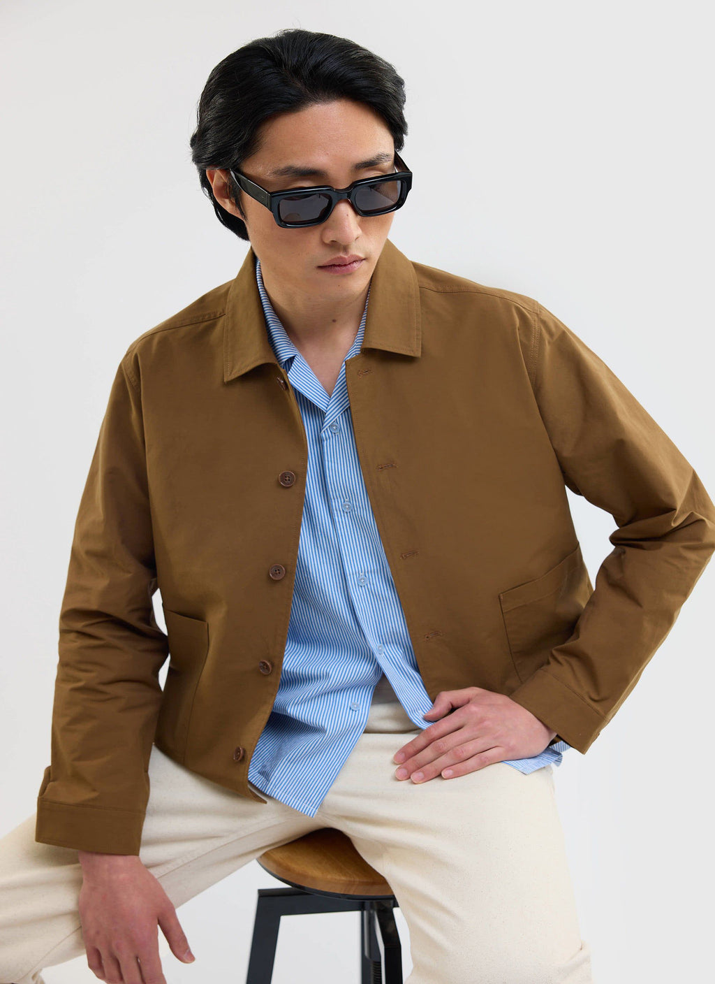 Boxy Cropped Pocket Overshirt | Brown