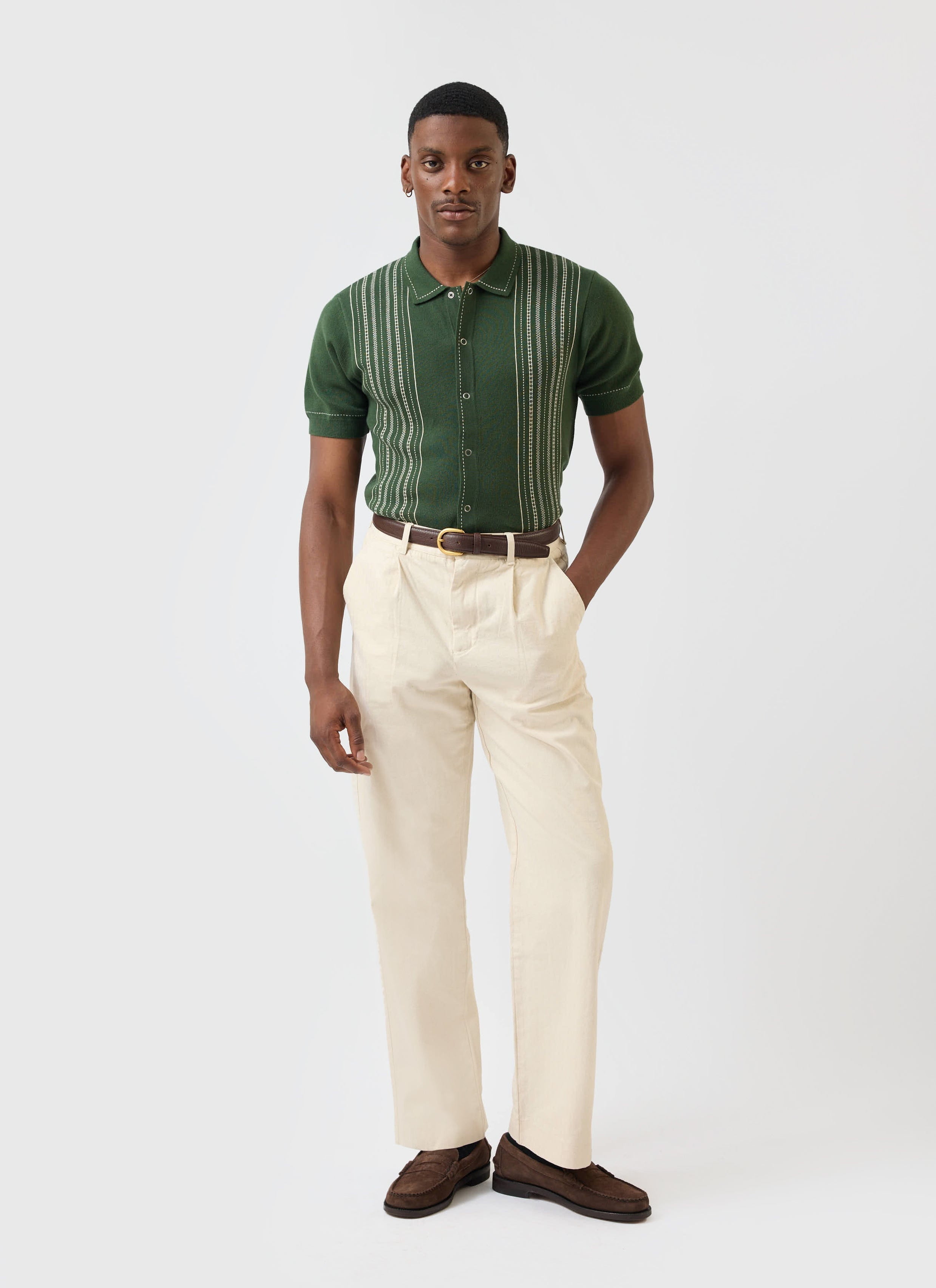 Accolades Knitted Short Sleeve Shirt | Cotton | Forest Green