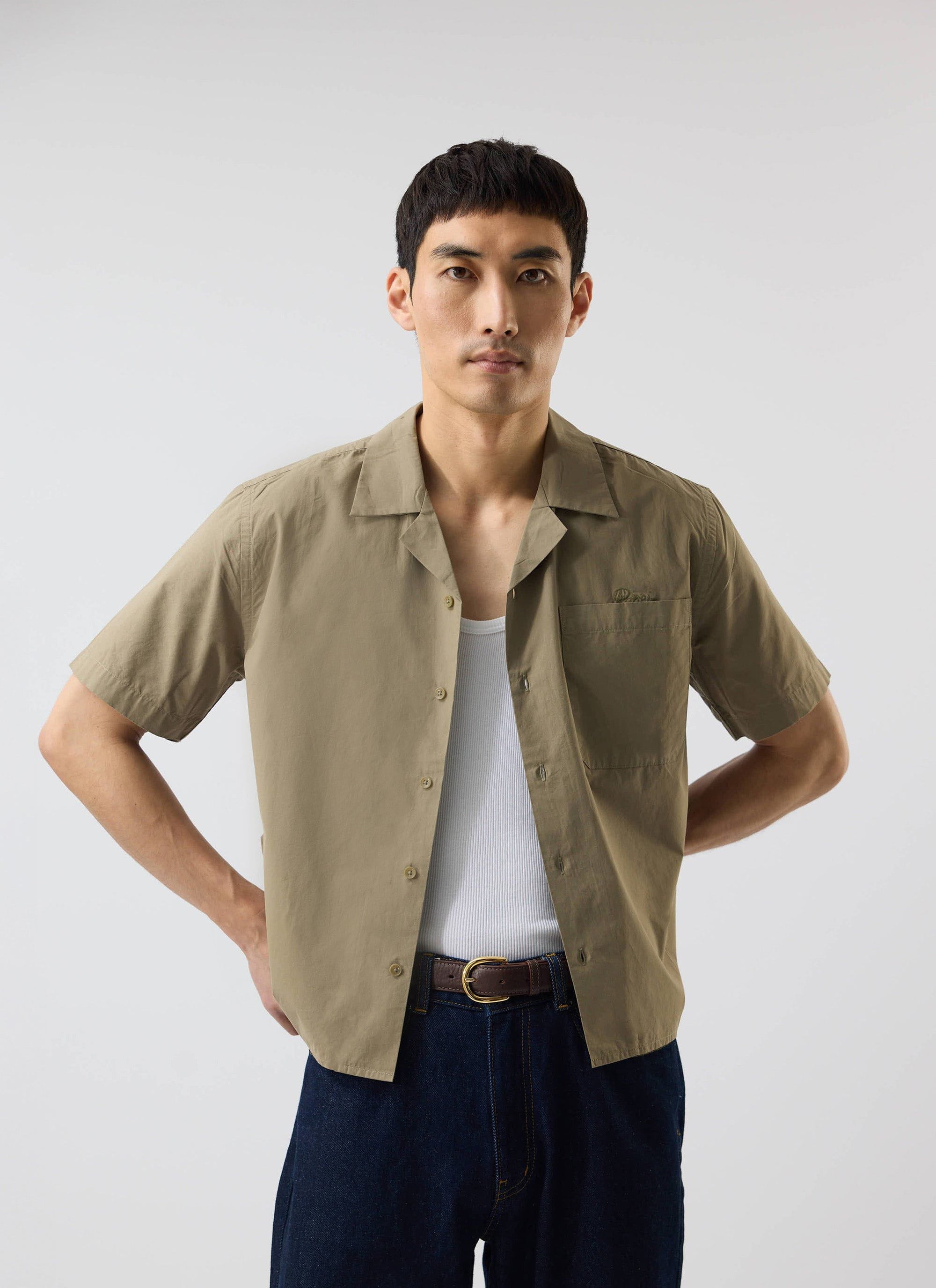Boxy Cropped Cuban Collar Shirt | Olive