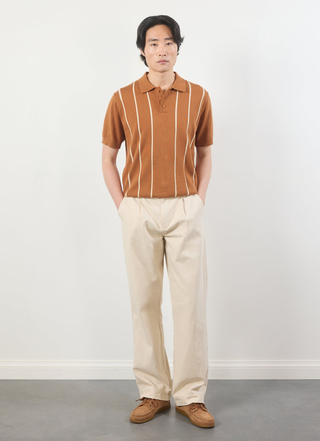 Casa Martini Knitted Polo | Micro Cable Cotton | Brown