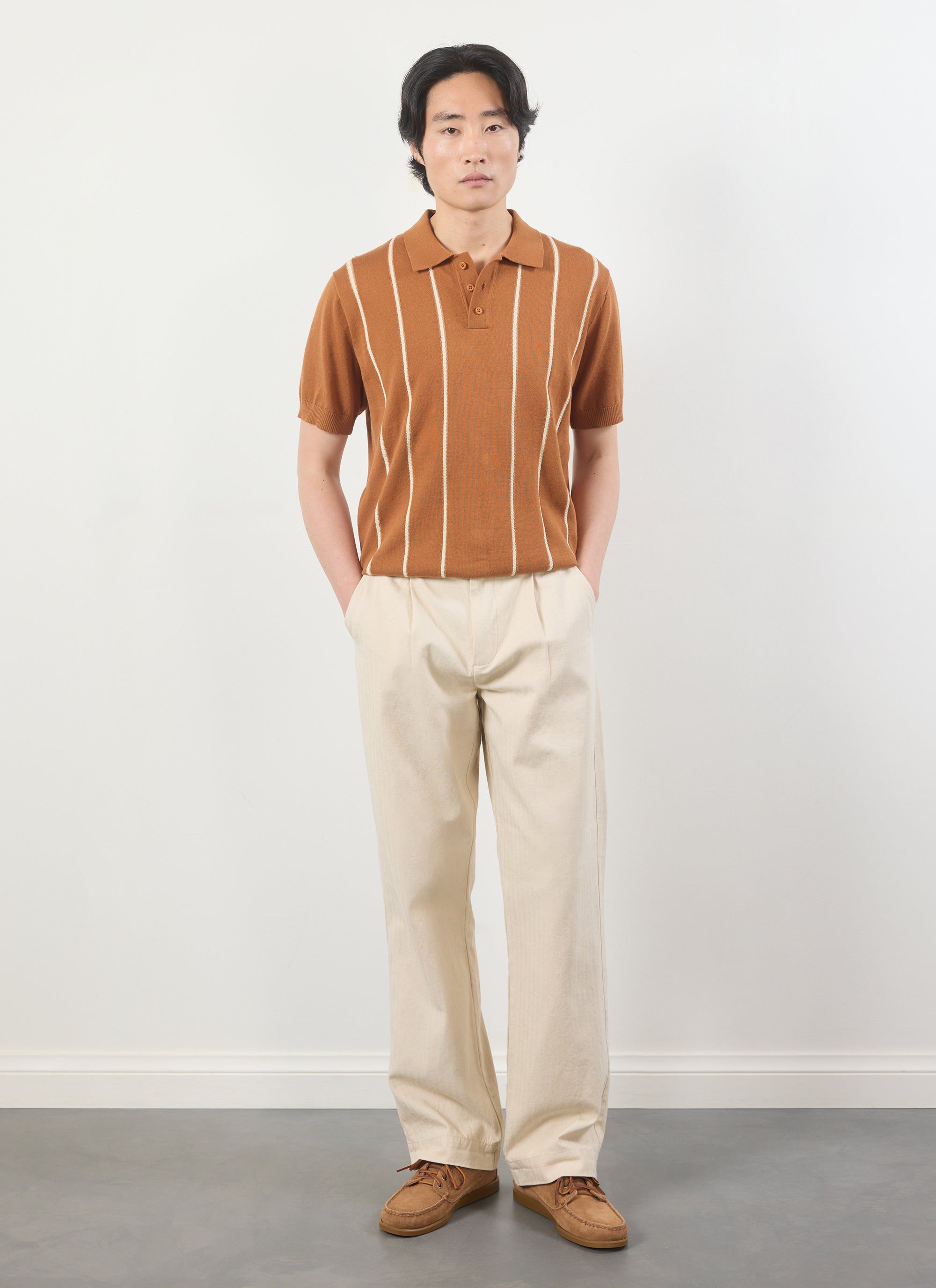 Casa Martini Knitted Polo | Micro Cable Cotton | Brown
