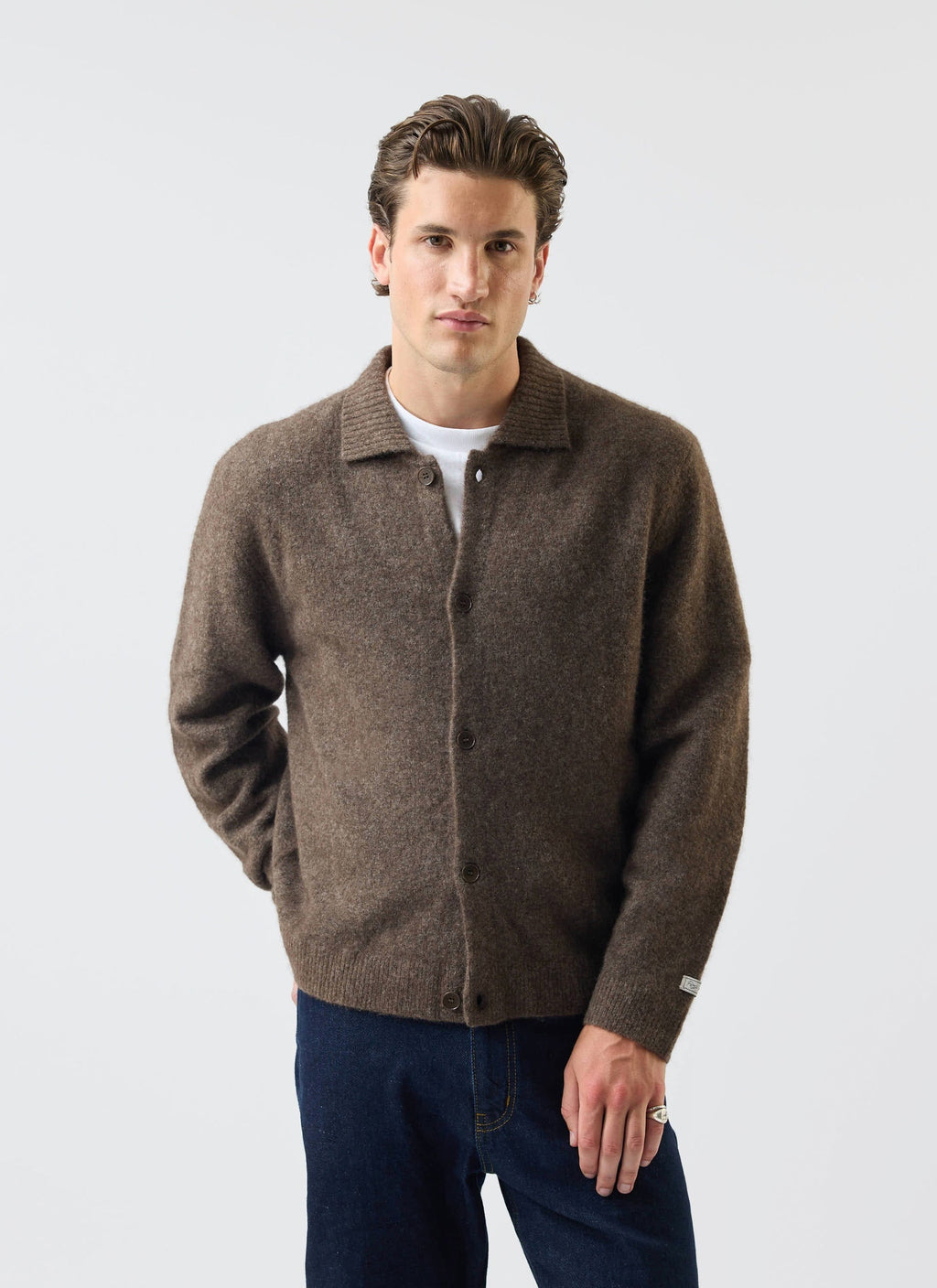 Archive Wool Knitted Collared Cardigan | Brown