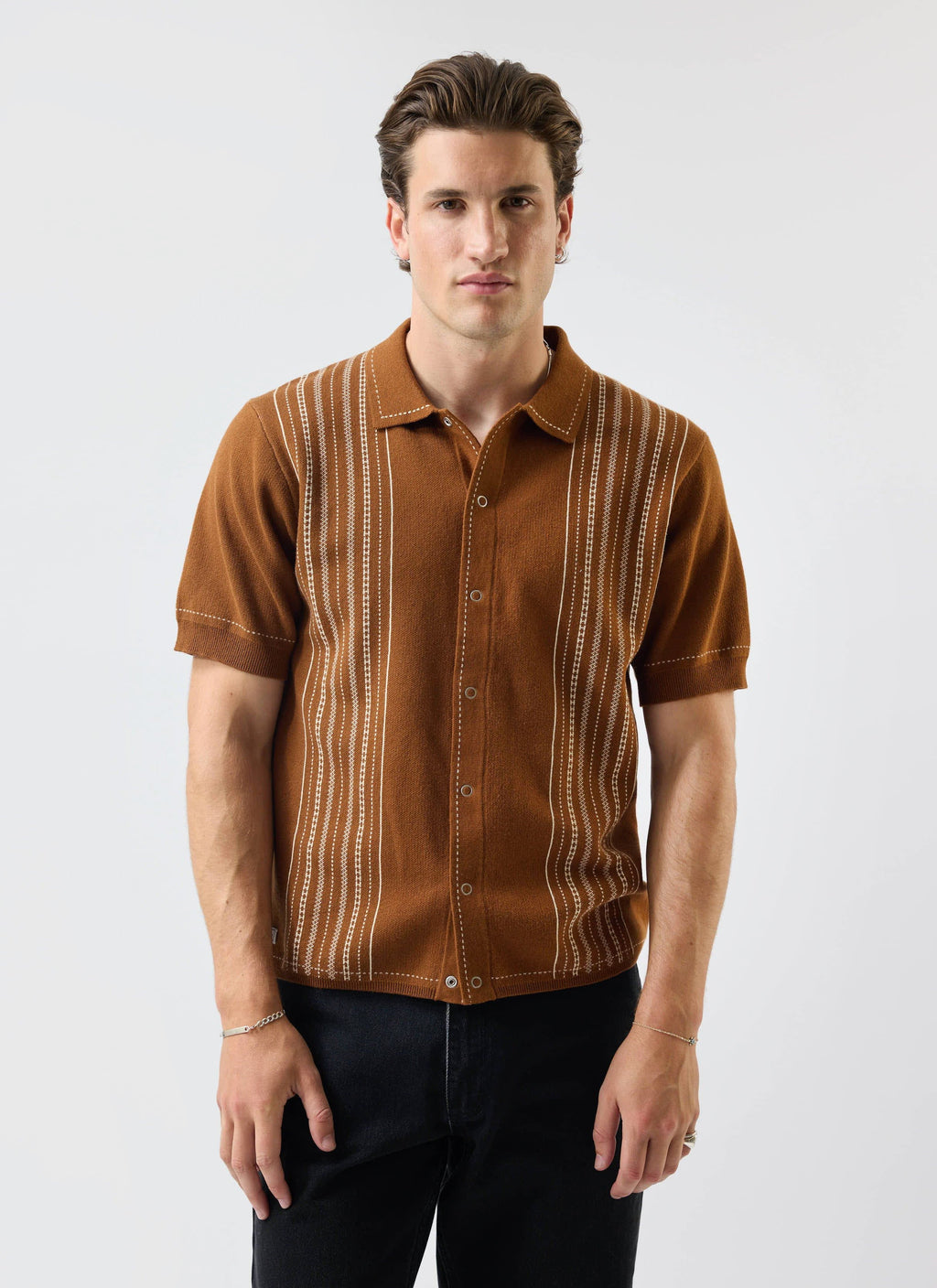 Accolades Knitted Short Sleeve Shirt | Cotton | Tobacco Brown