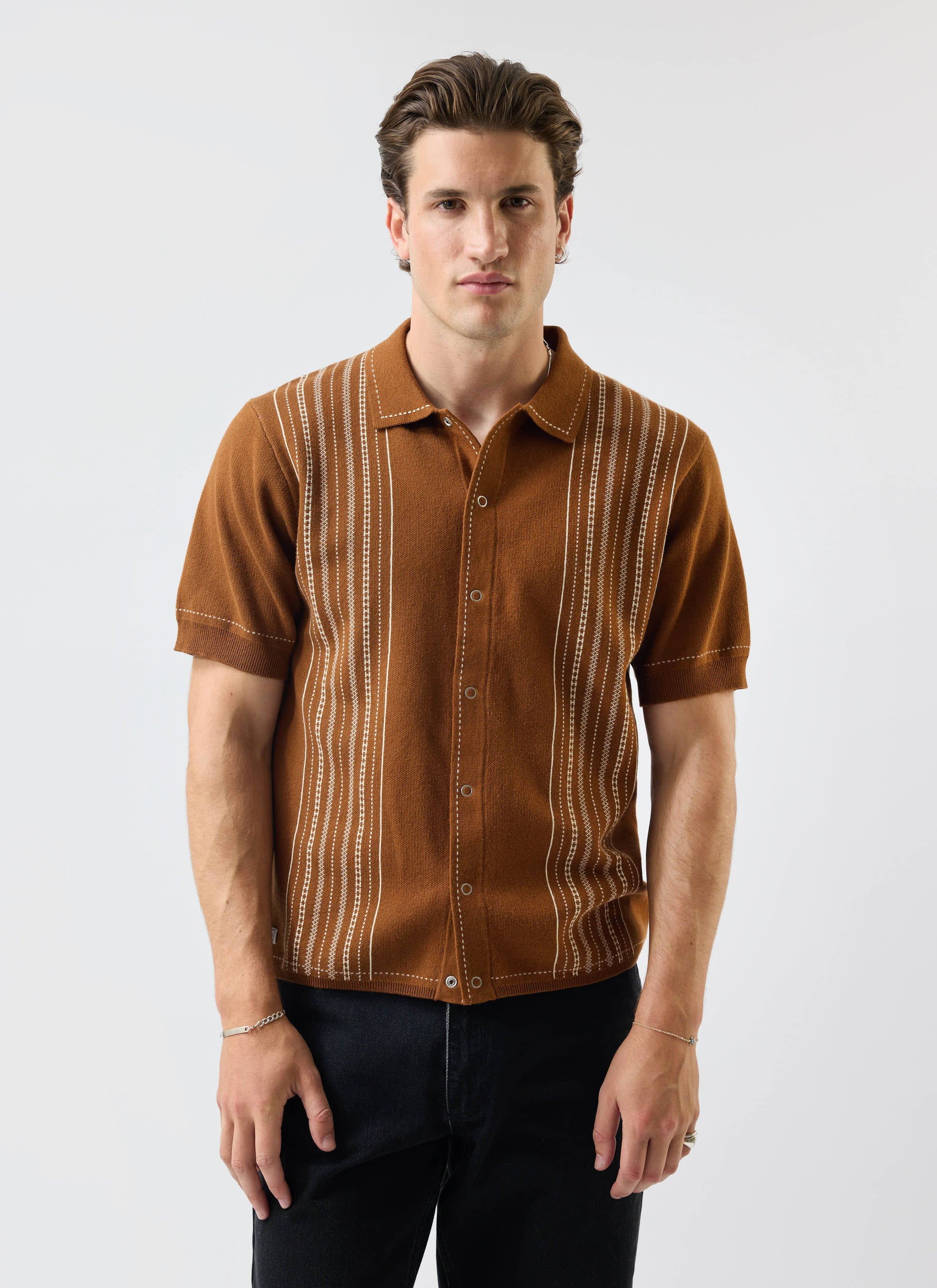 Accolades Knitted Short Sleeve Shirt | Cotton | Tobacco Brown