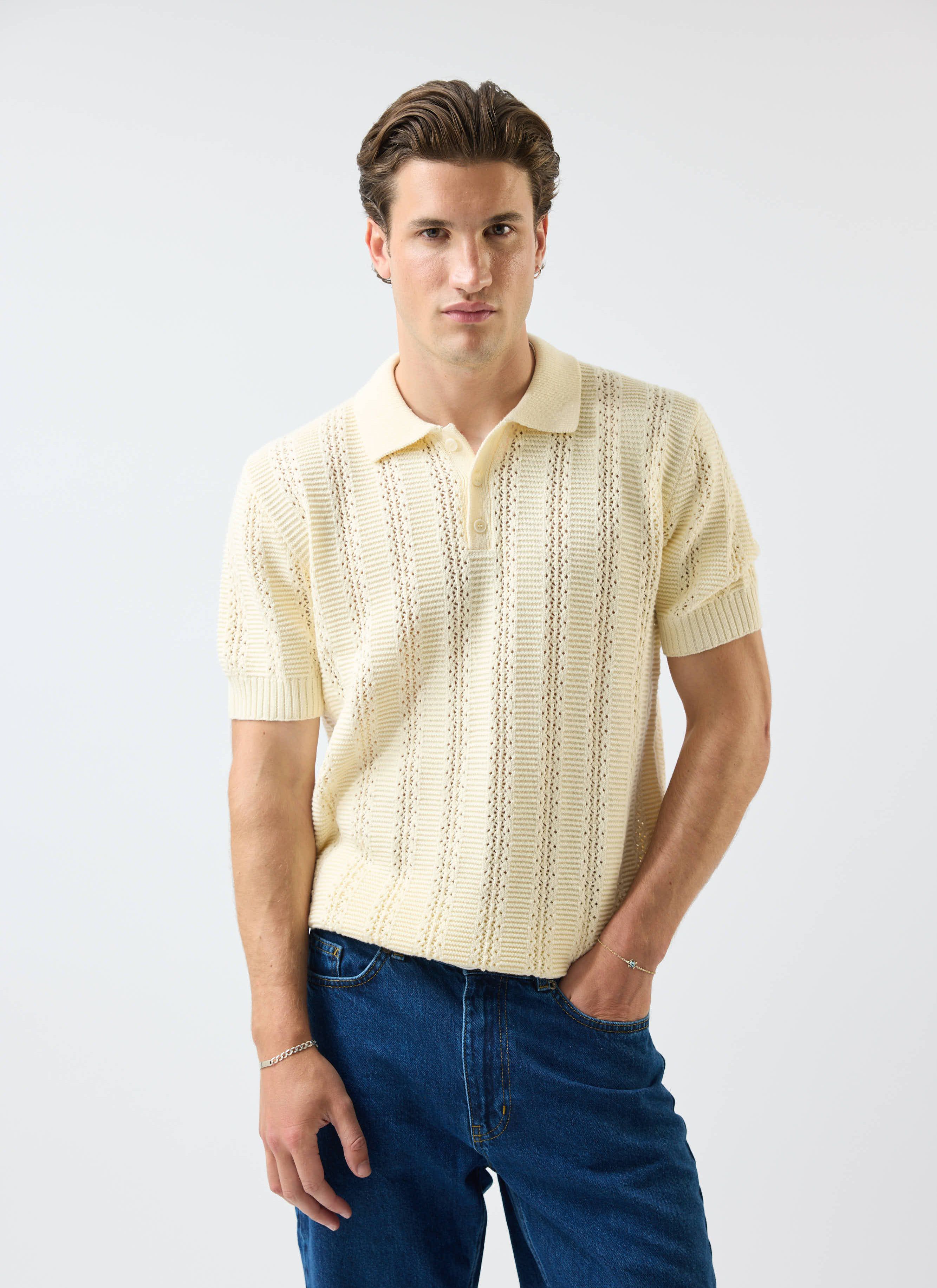 Addendum Knitted Polo Shirt | Cotton | Ecru Cream