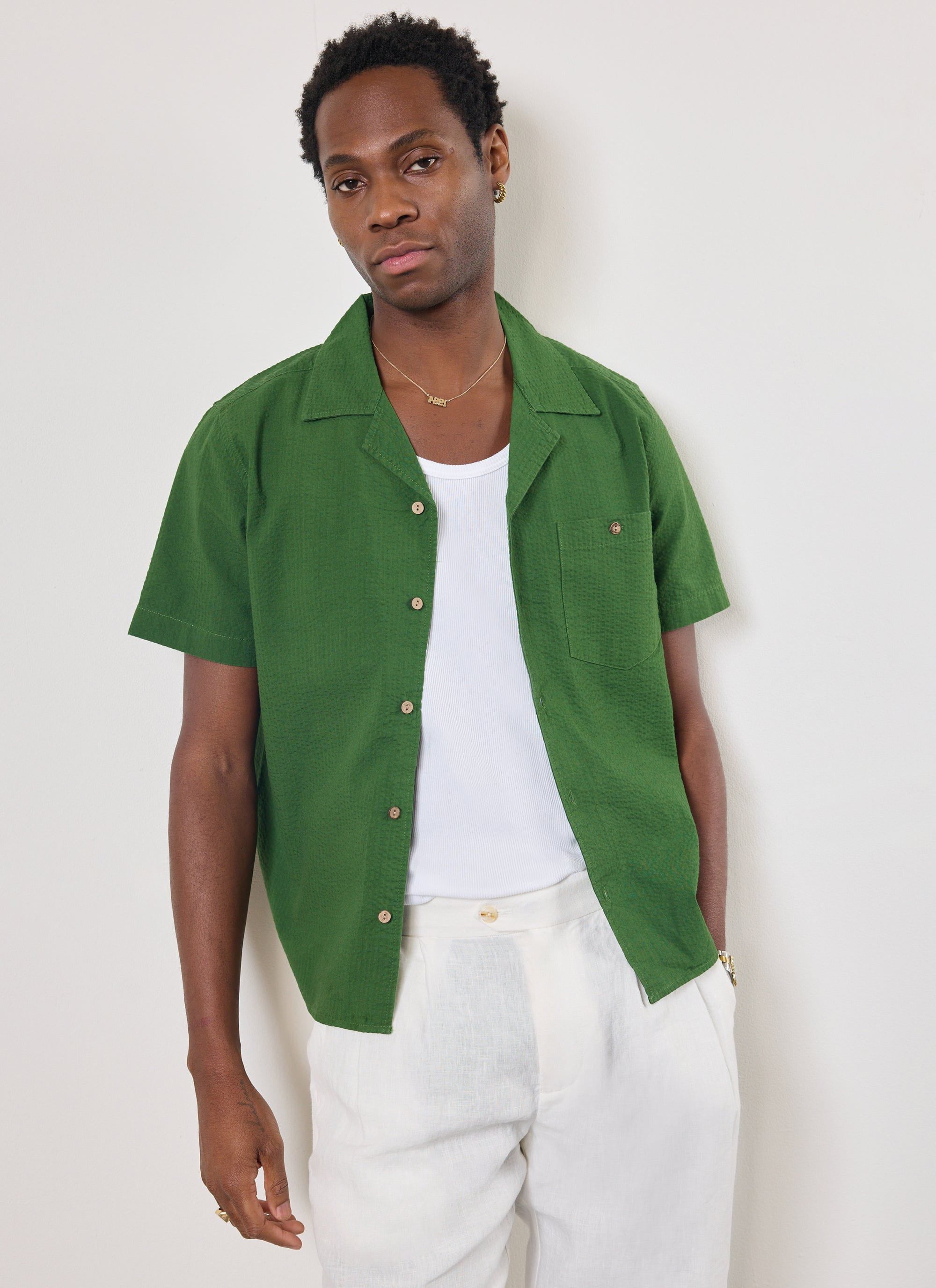Cuban Shirt | Seersucker | Forest
