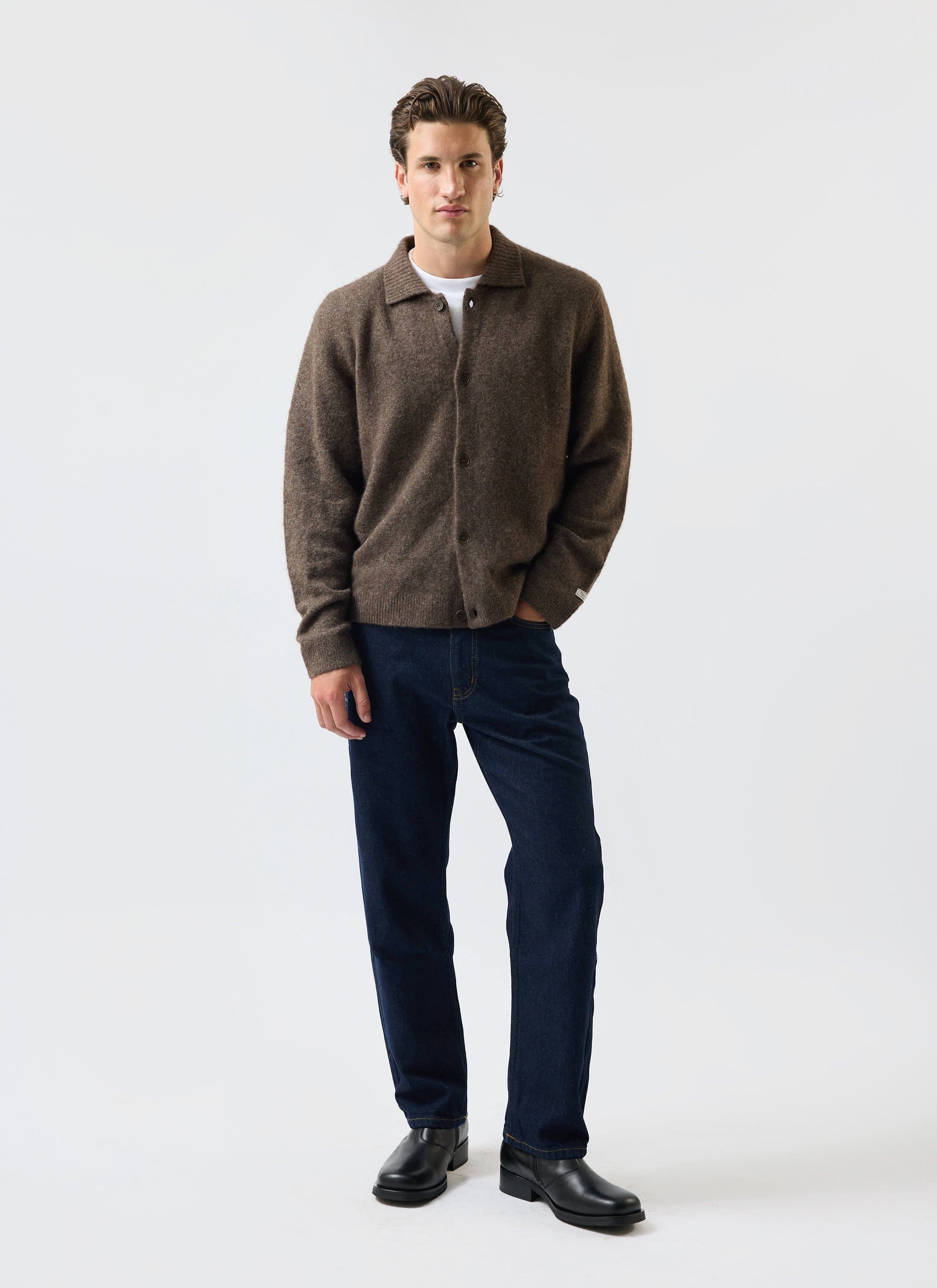 Archive Wool Knitted Collared Cardigan | Brown