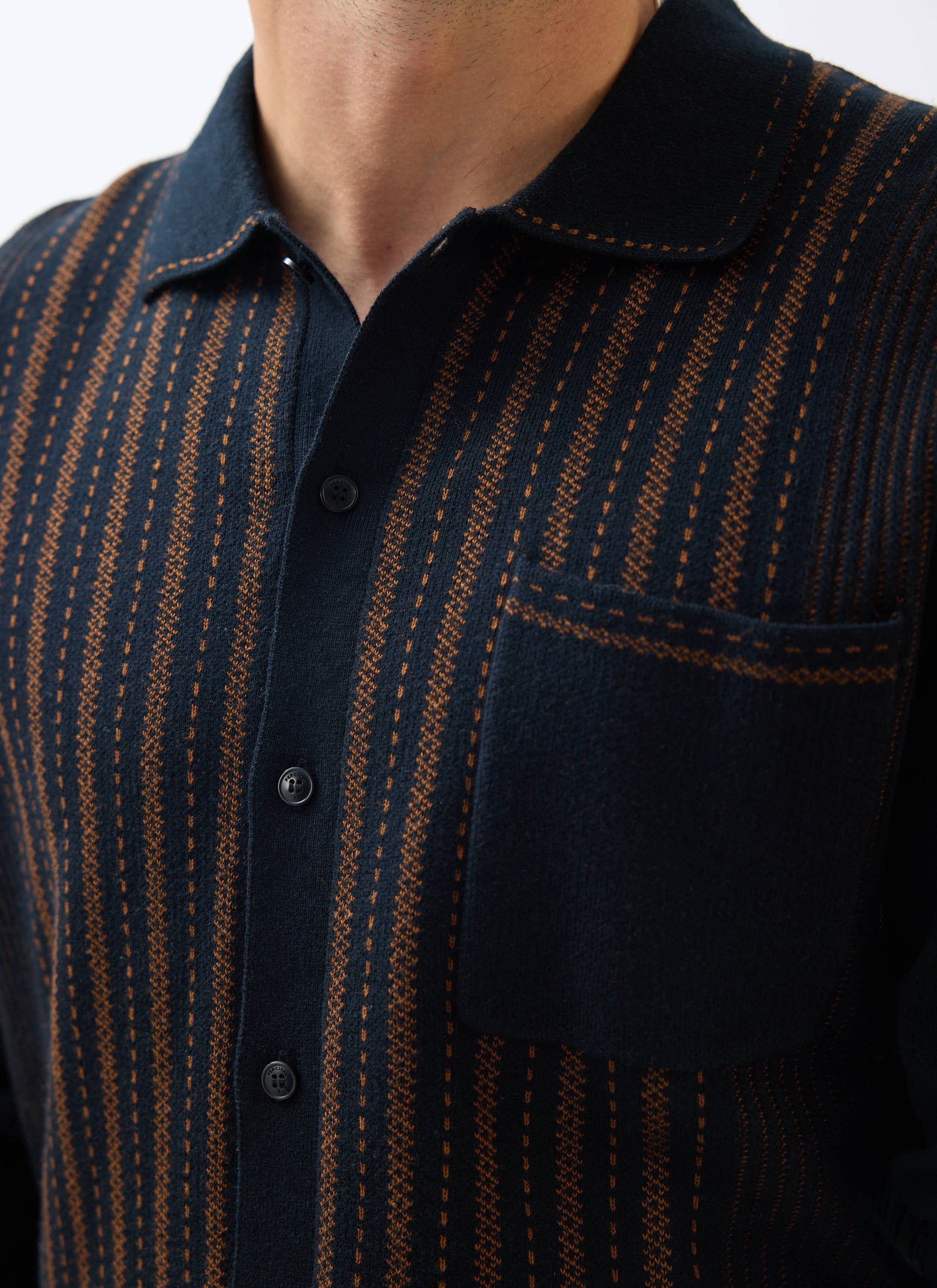 Appendix Long Sleeve Knitted Shirt | Cotton | Black with Brown