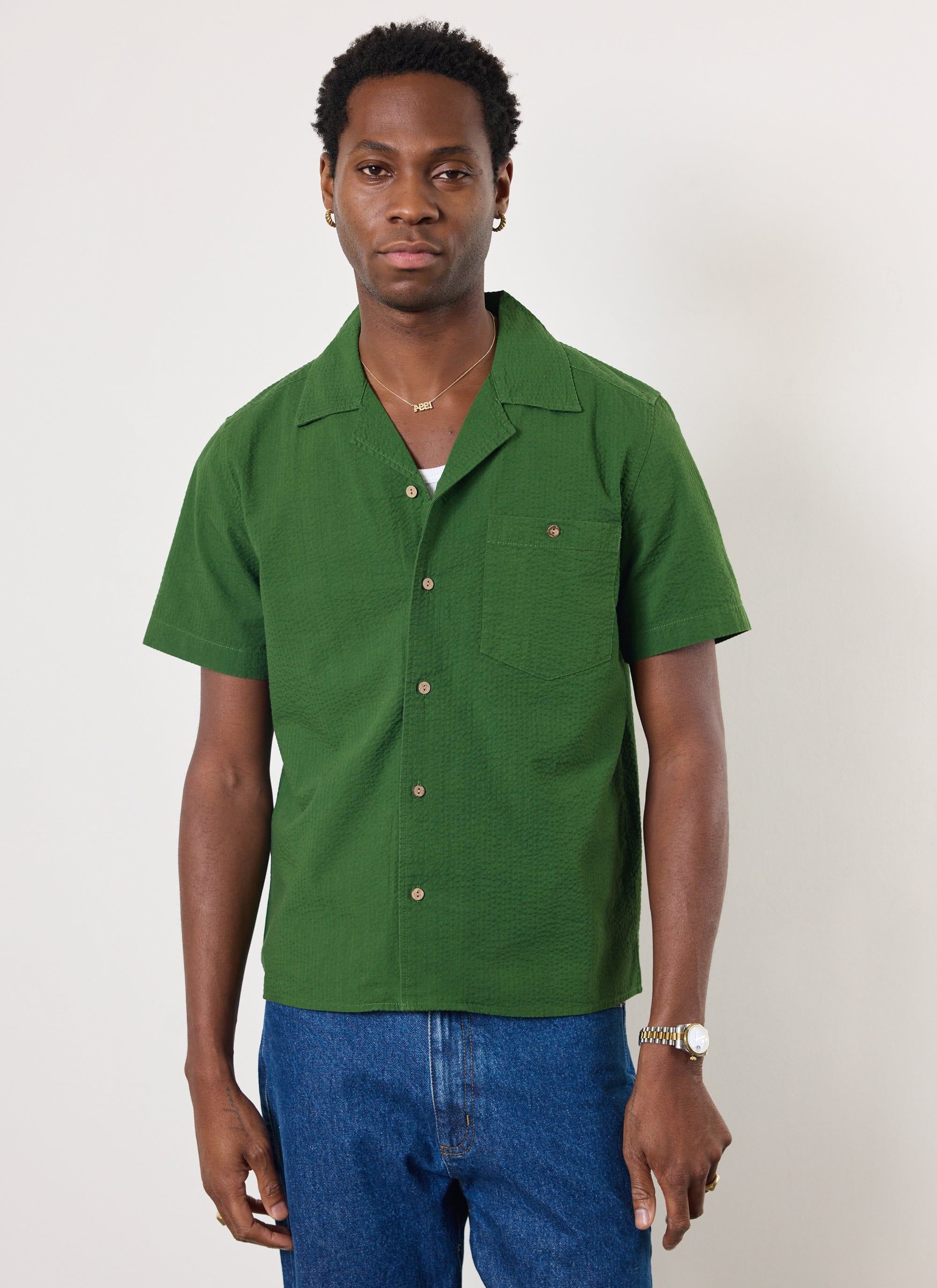 Cuban Shirt | Seersucker | Forest