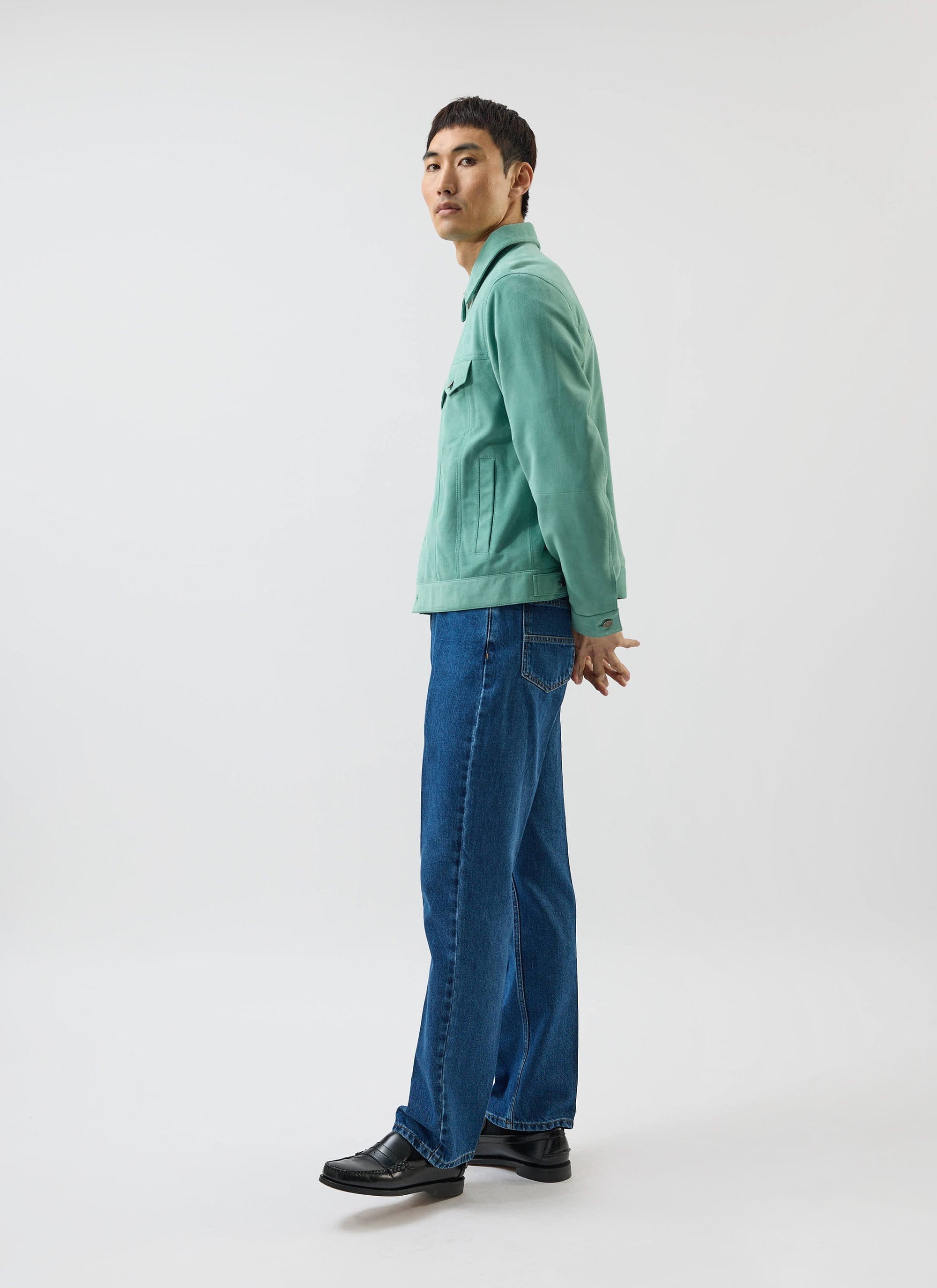 Suede Western Leather Jacket | Mint Green