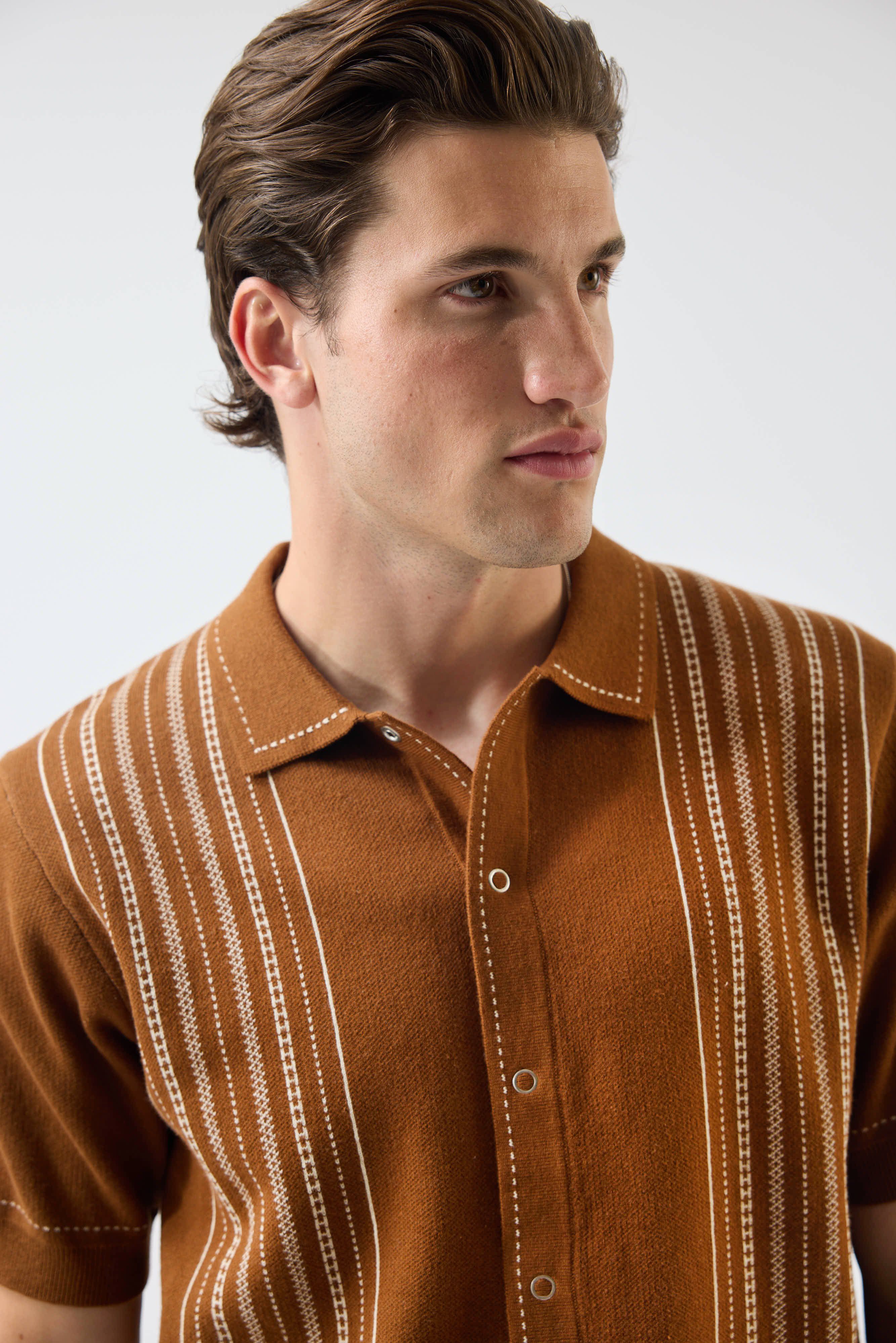 Accolades Knitted Short Sleeve Shirt | Cotton | Tobacco Brown