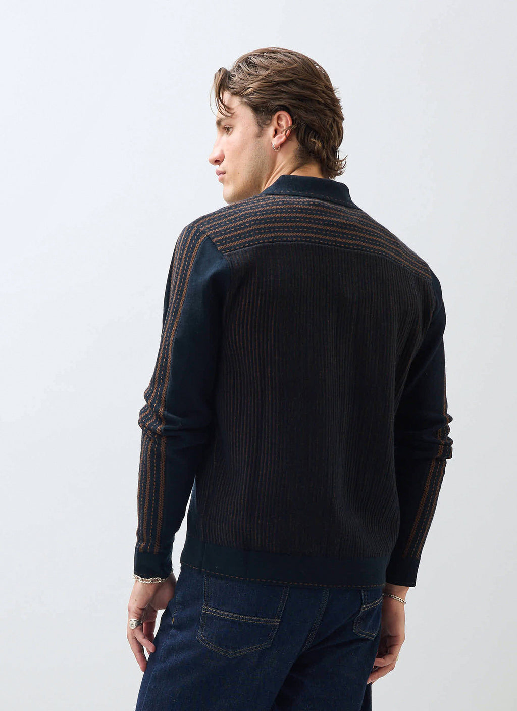 Appendix Long Sleeve Knitted Shirt | Cotton | Black with Brown