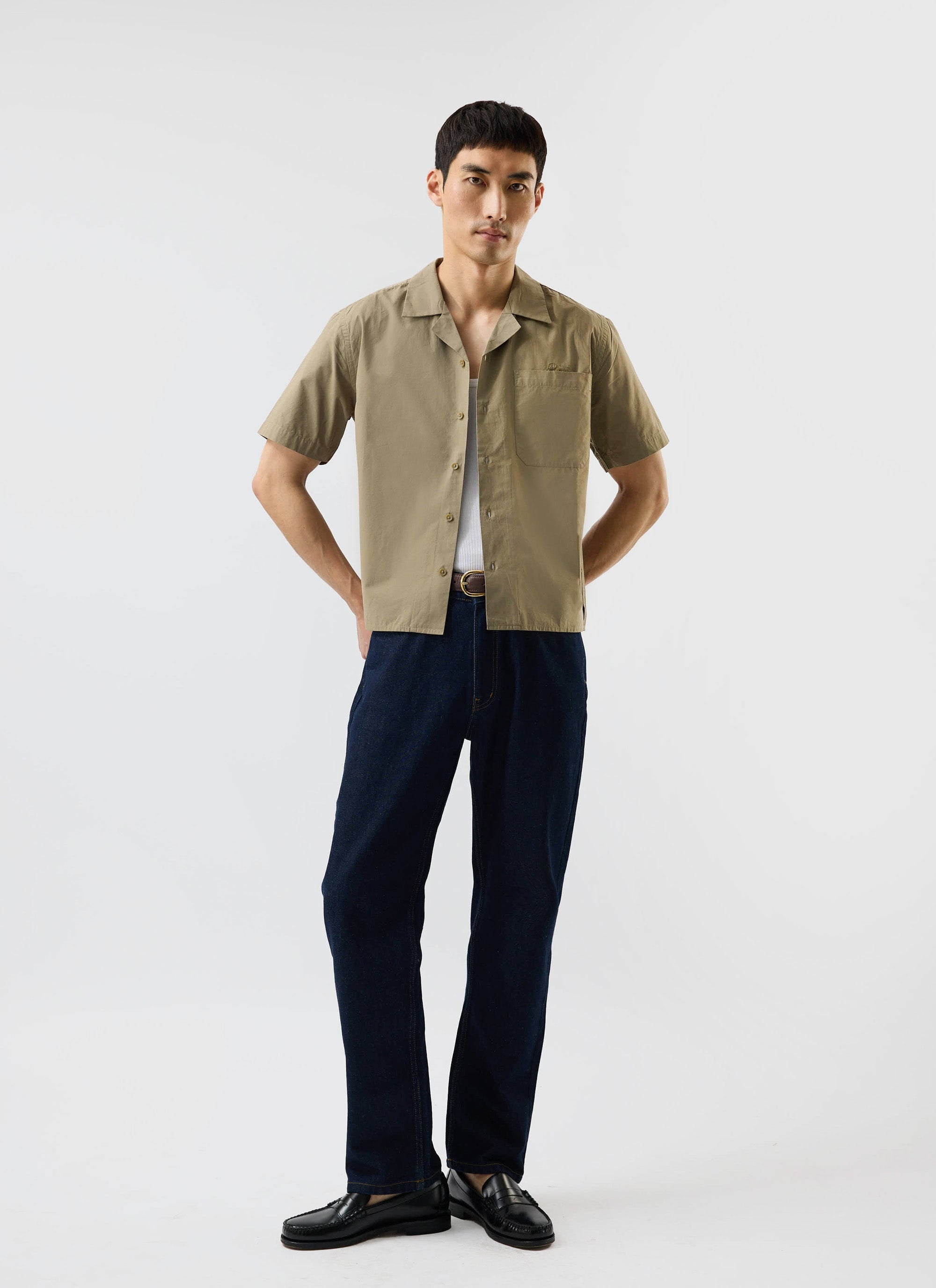 Boxy Cropped Cuban Collar Shirt | Olive