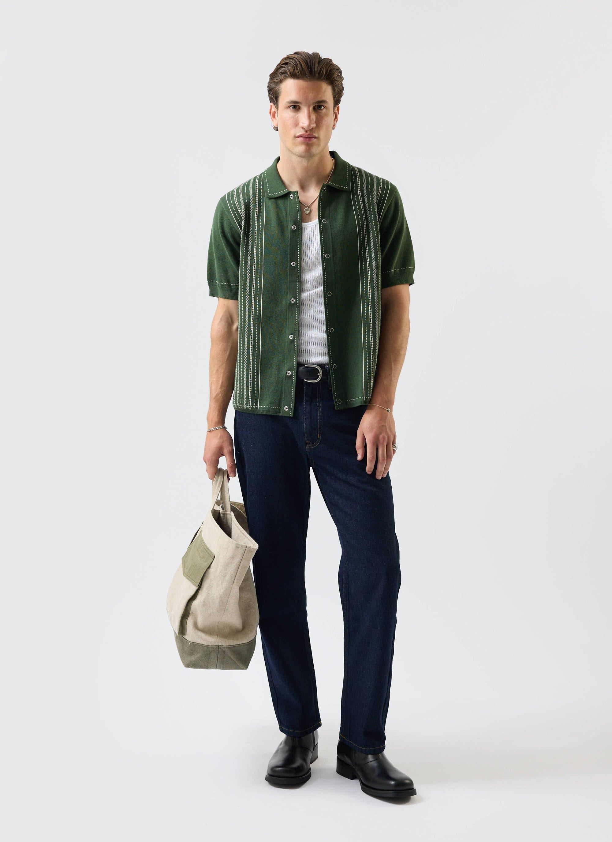 Accolades Knitted Short Sleeve Shirt | Cotton | Forest Green