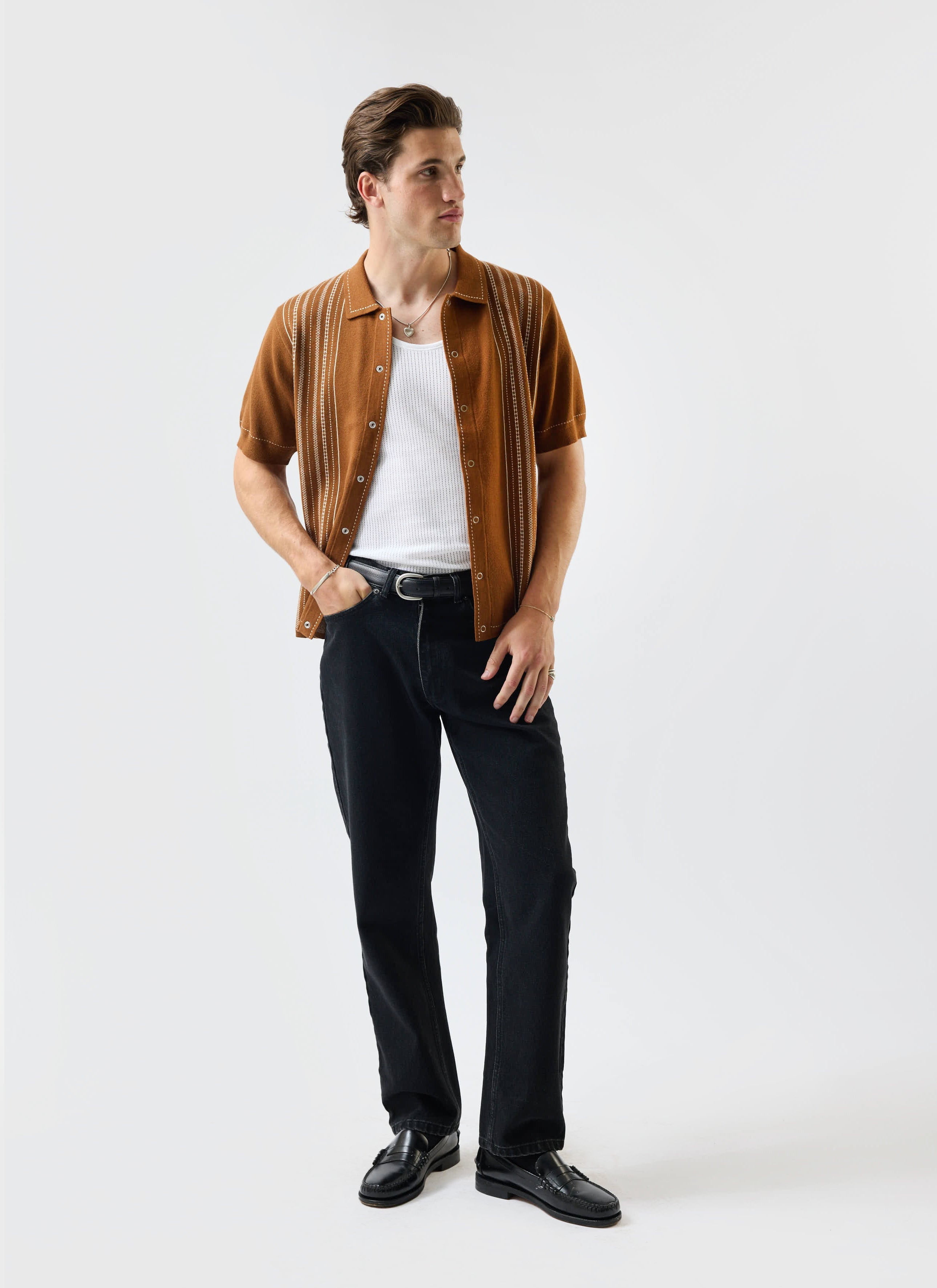 Accolades Knitted Short Sleeve Shirt | Cotton | Tobacco Brown