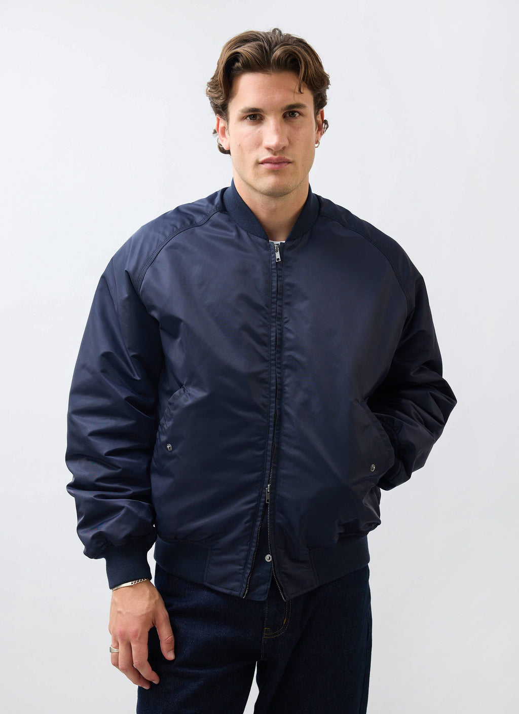 Bomber Jacket | Nylon | Midnight with Olive