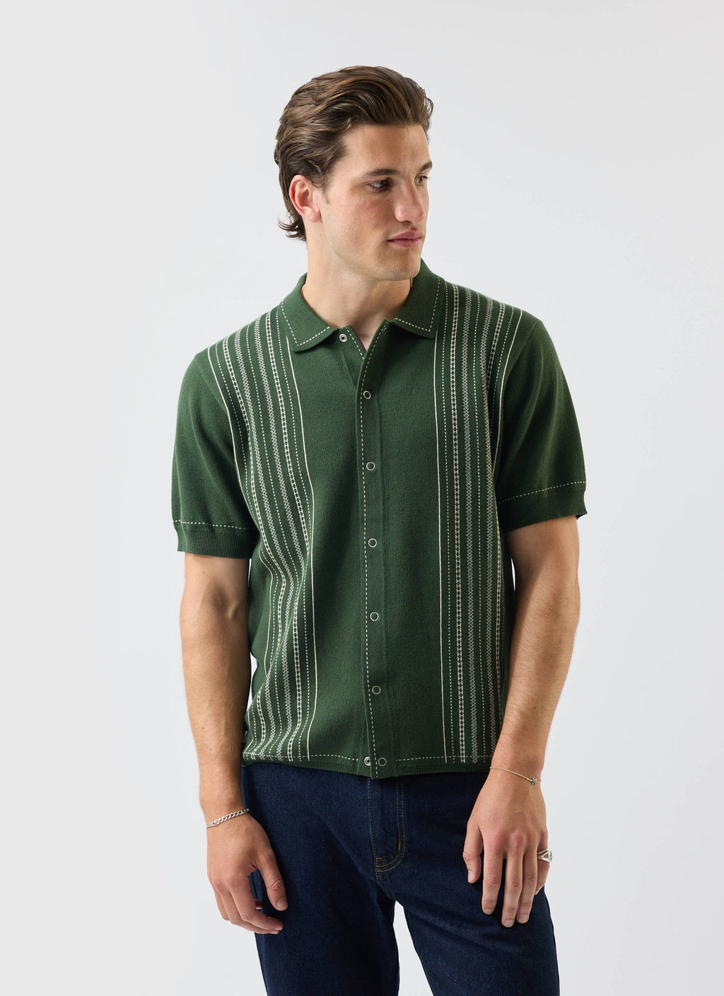 Accolades Knitted Short Sleeve Shirt | Cotton | Forest Green