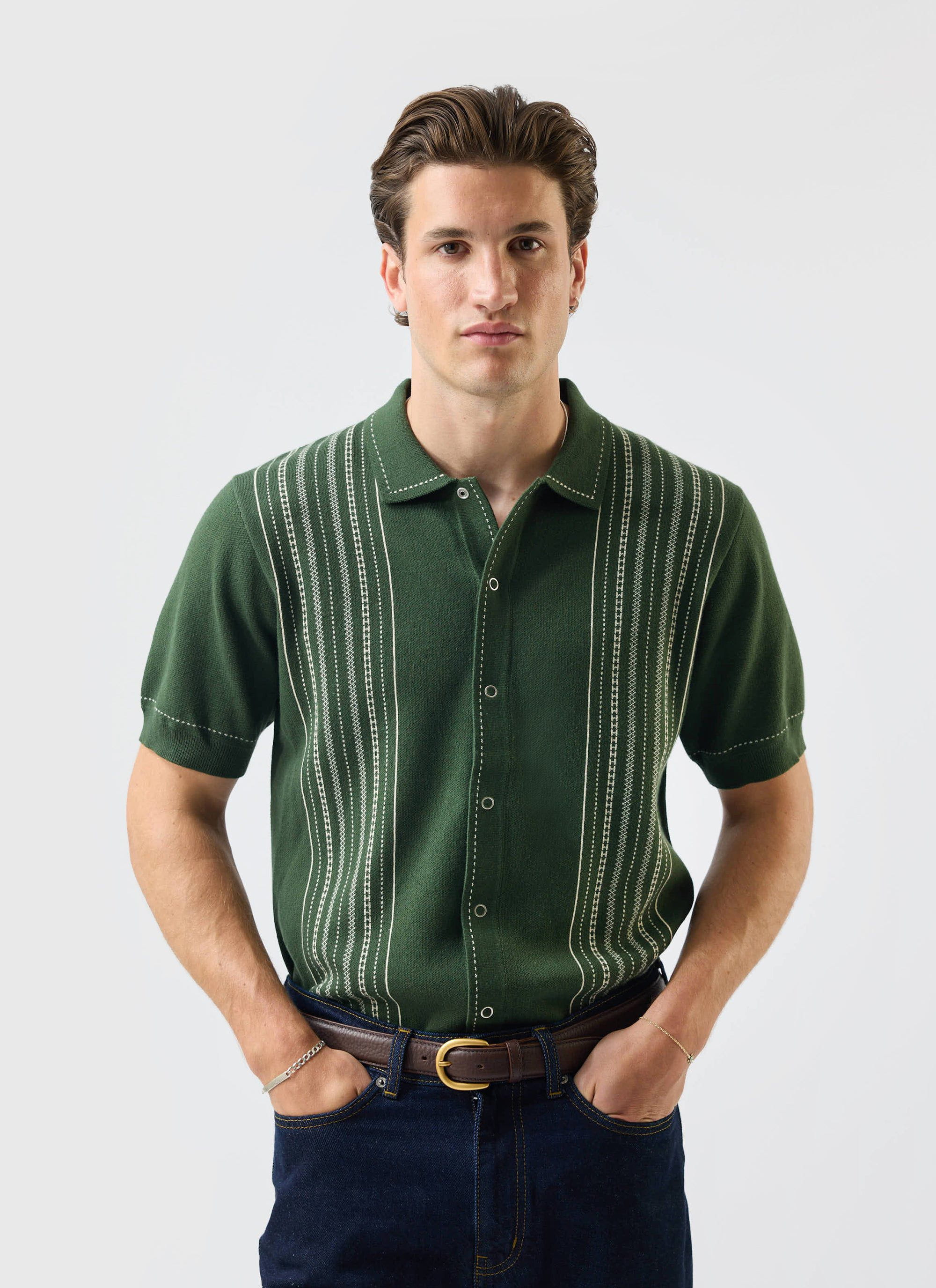 Accolades Knitted Short Sleeve Shirt | Cotton | Forest Green
