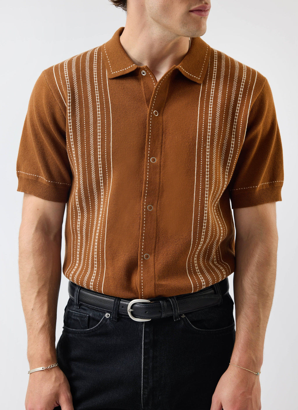 Accolades Knitted Short Sleeve Shirt | Cotton | Tobacco Brown