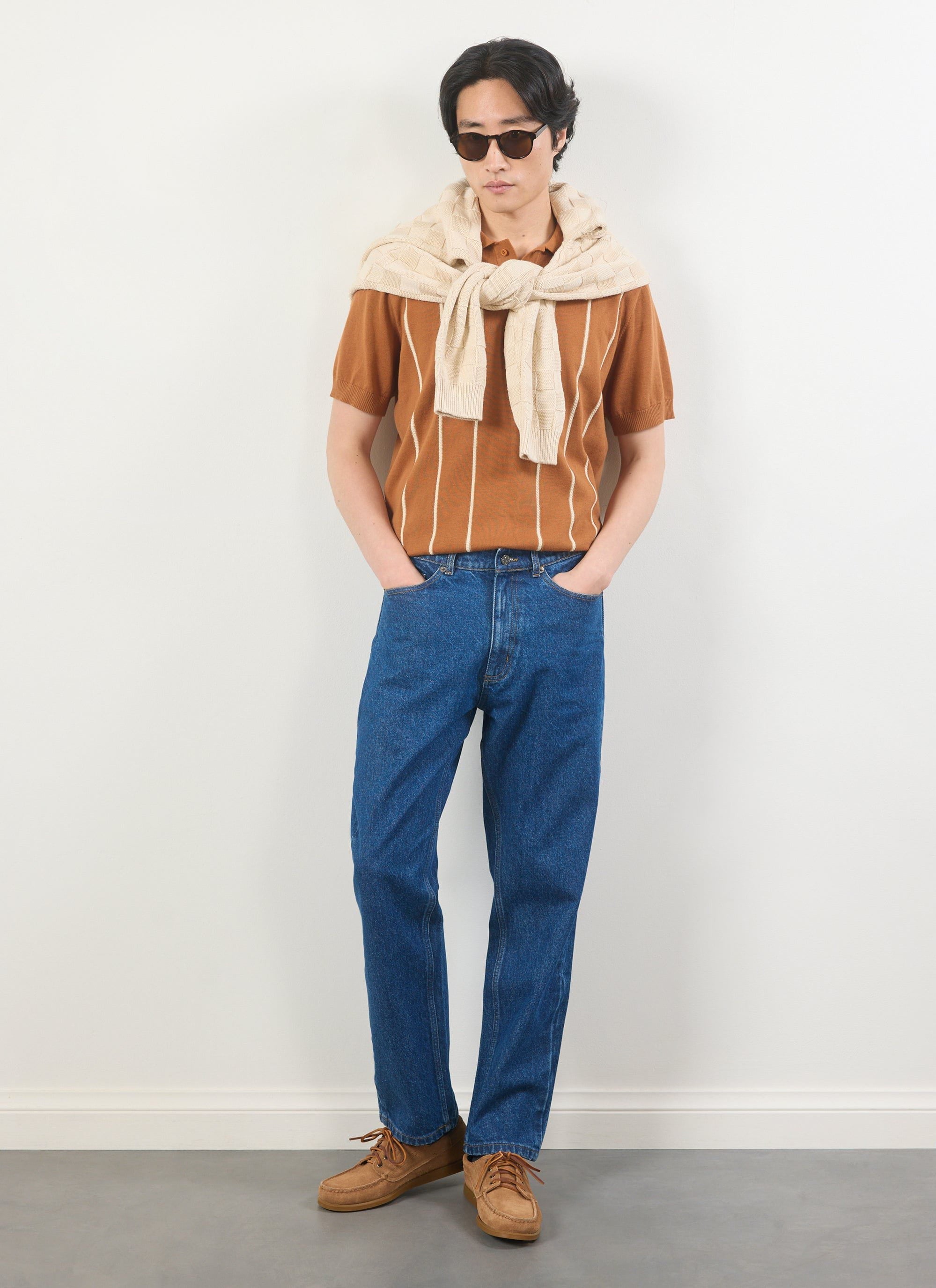 Casa Martini Knitted Polo | Micro Cable Cotton | Brown