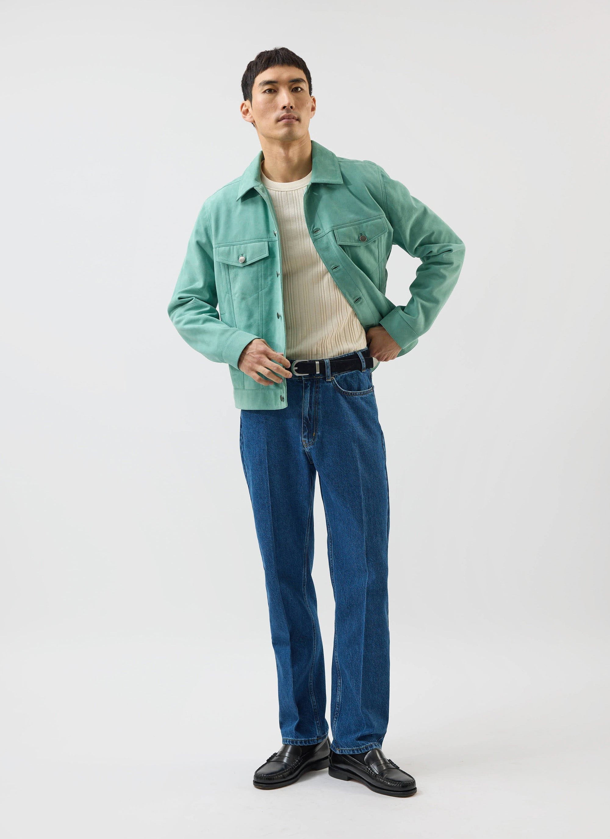 Suede Western Leather Jacket | Mint Green