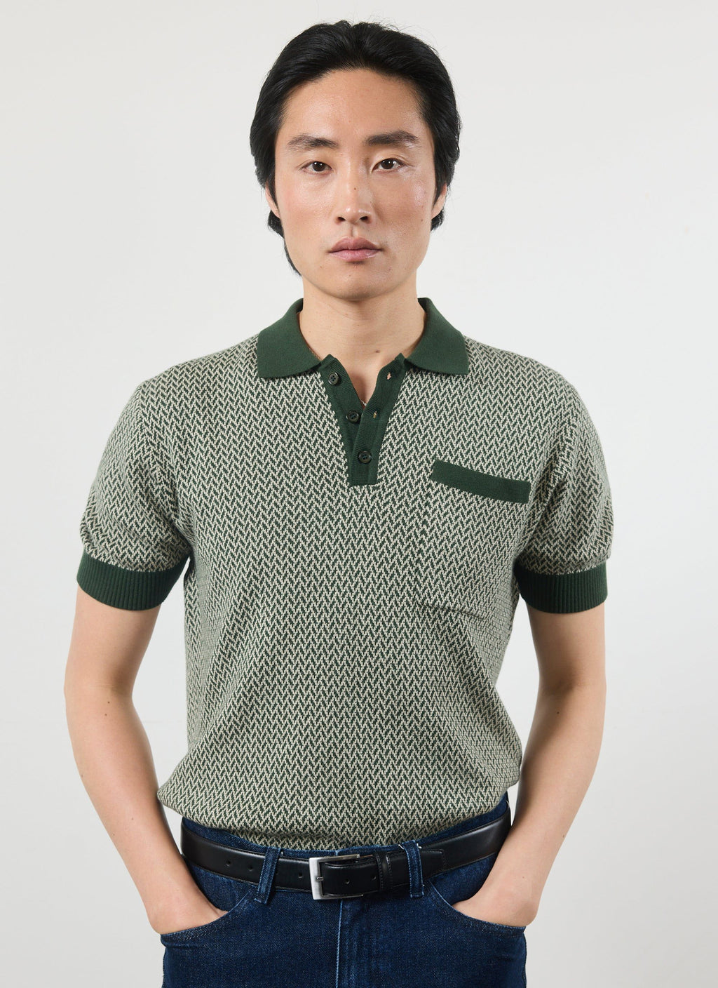Casa Martini Knitted Polo | Cotton | Forest