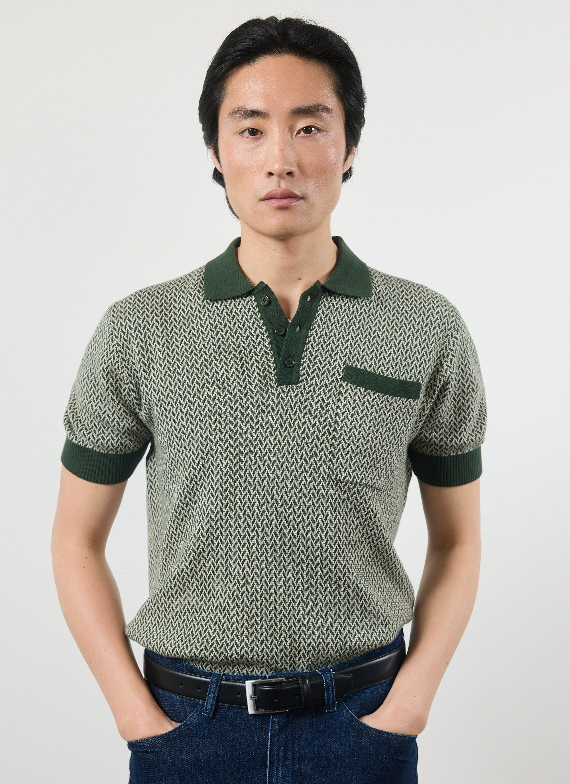 Casa Martini Knitted Polo | Cotton | Forest