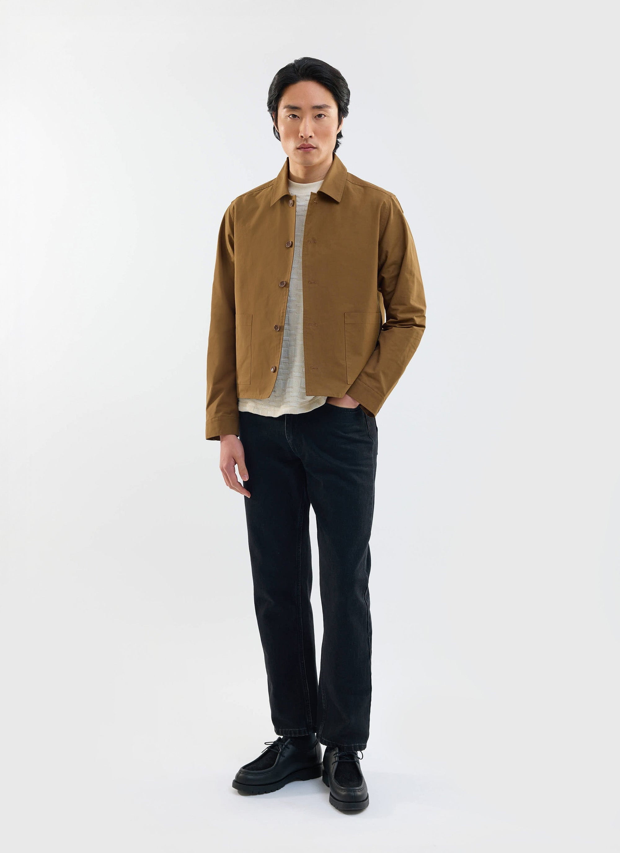 Boxy Cropped Pocket Overshirt | Brown