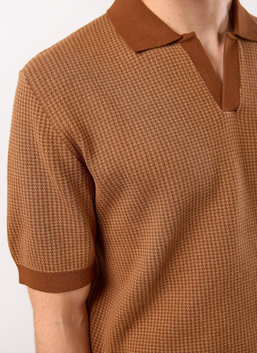 Casa Martini Knitted Polo | Puppytooth Cotton | Espresso