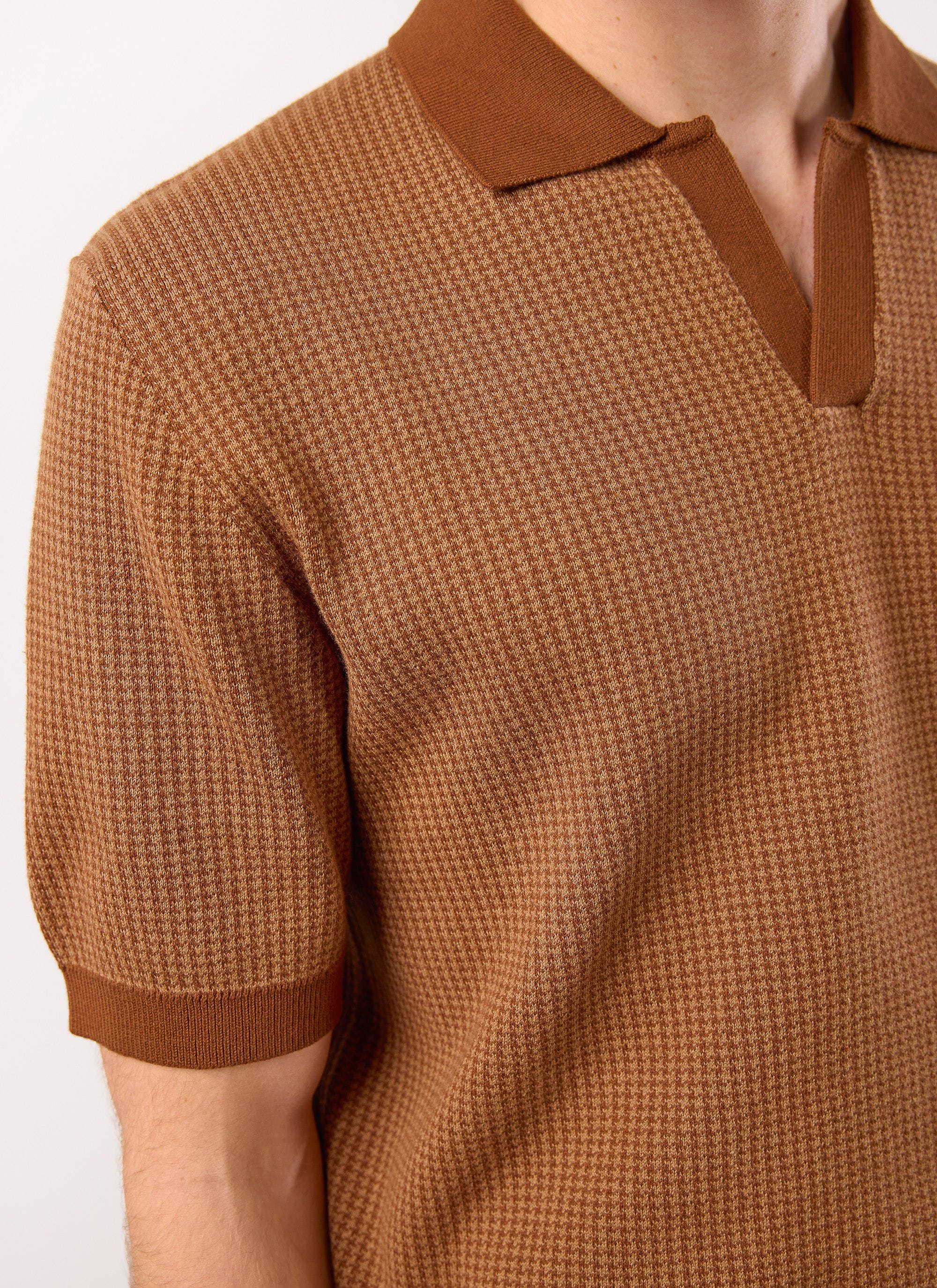 Casa Martini Knitted Polo | Puppytooth Cotton | Espresso