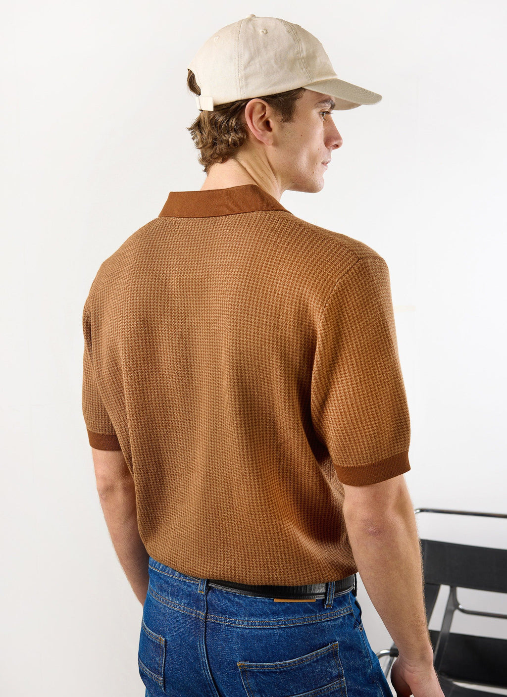 Casa Martini Knitted Polo | Puppytooth Cotton | Espresso