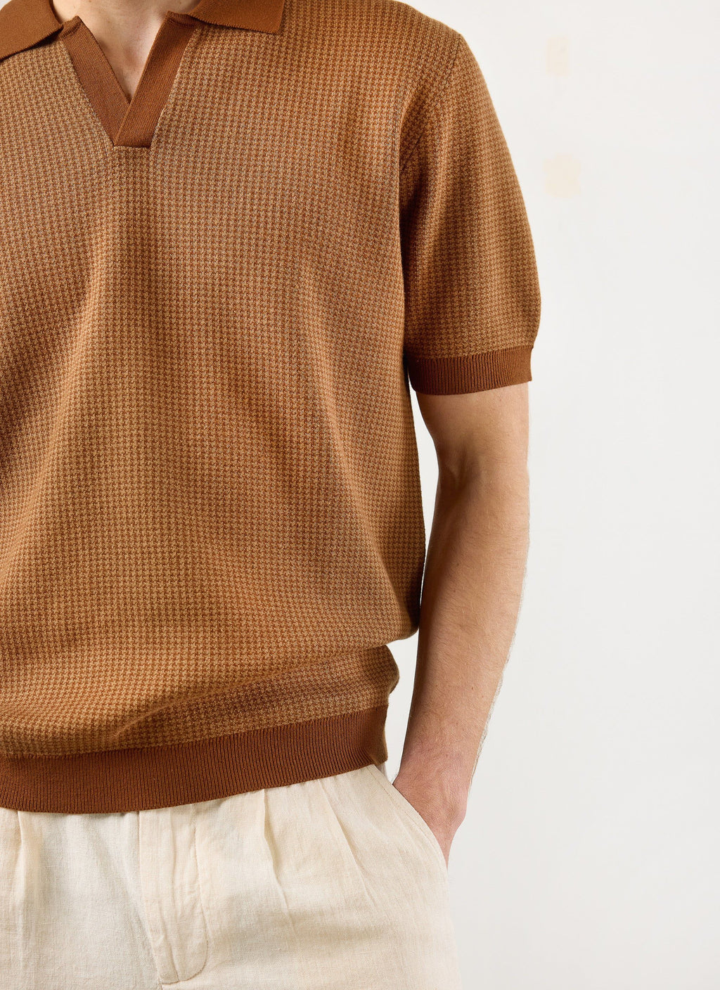 Casa Martini Knitted Polo | Puppytooth Cotton | Espresso