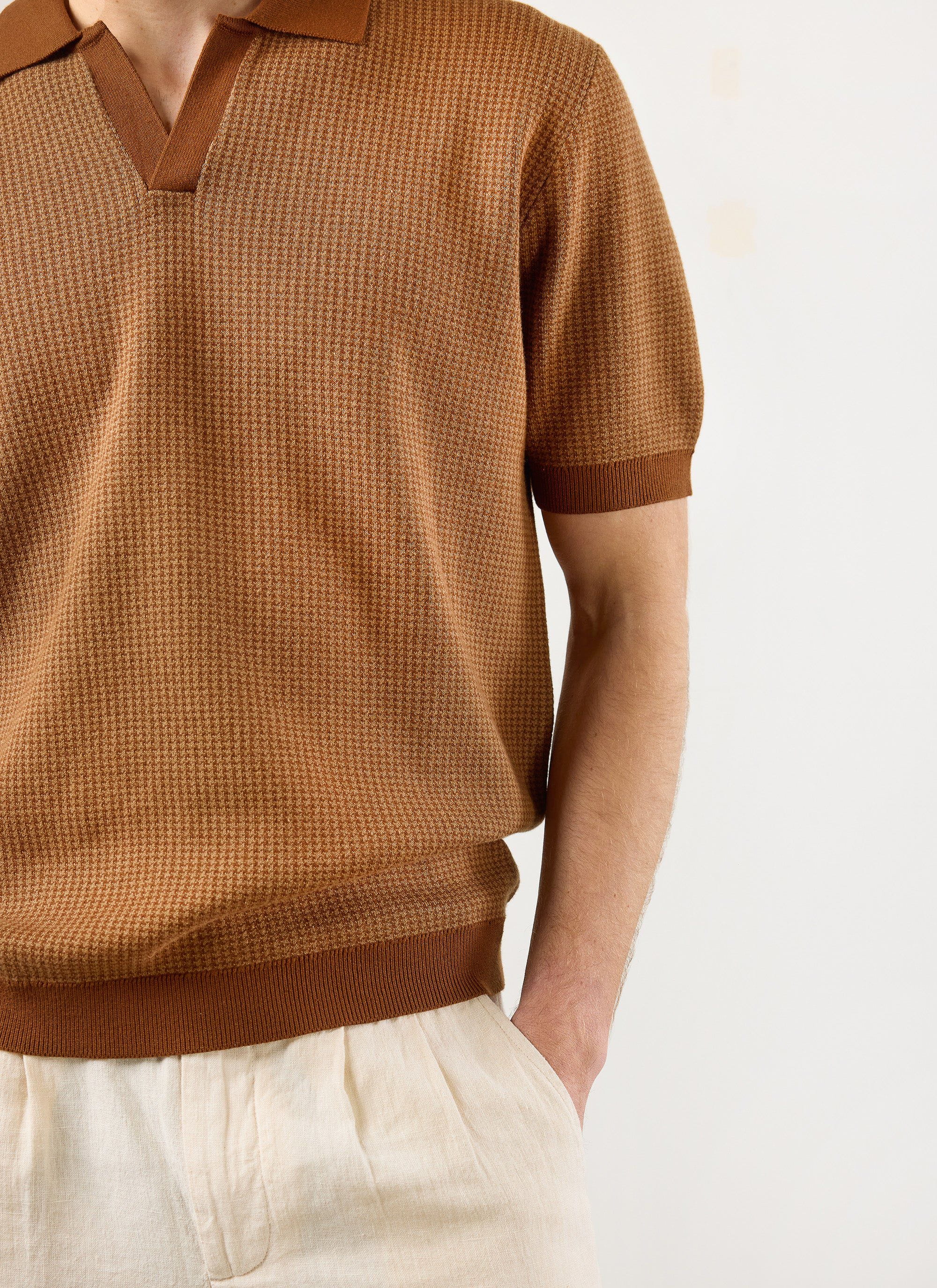 Casa Martini Knitted Polo | Puppytooth Cotton | Espresso